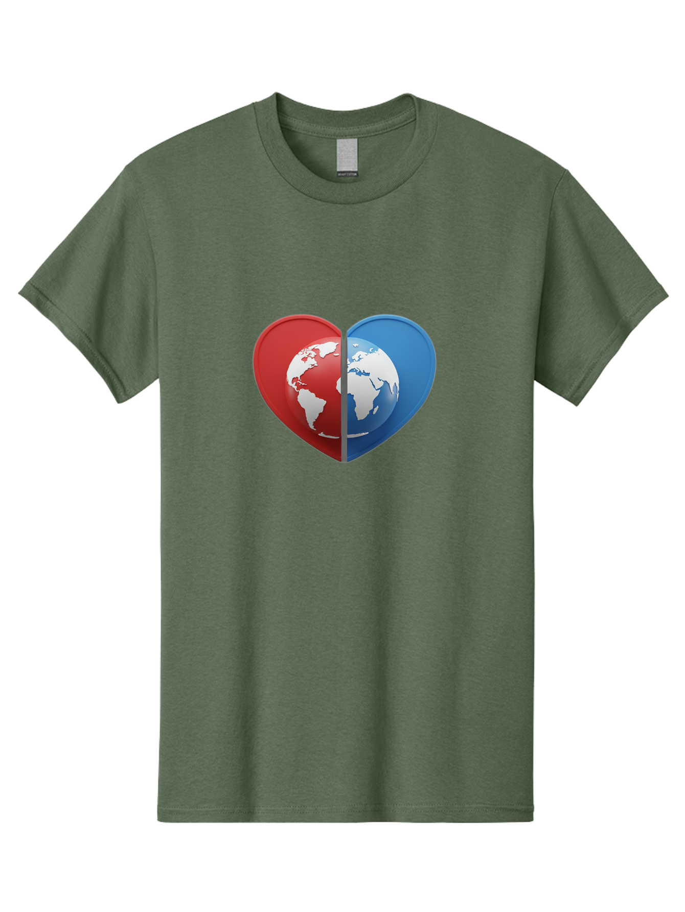 Heart-Shaped-Earth Men'S Graphic Tee, 100% Cotton, Comfortable Casual Summer Wear, Machine Washable, Heart-Shaped Earth, Global Unity, World Love, International Harmony, Earth Symbol, Global Connection, Love For Planet, World Map, Baa791