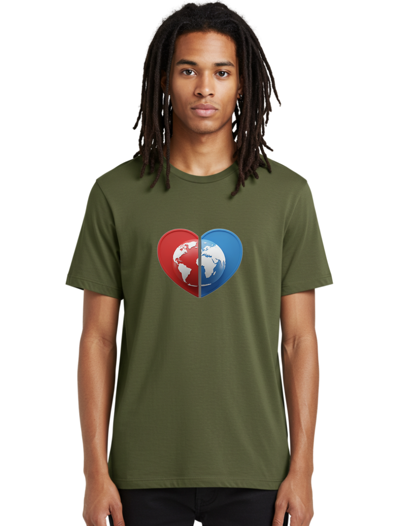 Heart-Shaped-Earth Men'S Graphic Tee, 100% Cotton, Comfortable Casual Summer Wear, Machine Washable, Heart-Shaped Earth, Global Unity, World Love, International Harmony, Earth Symbol, Global Connection, Love For Planet, World Map, Baa791