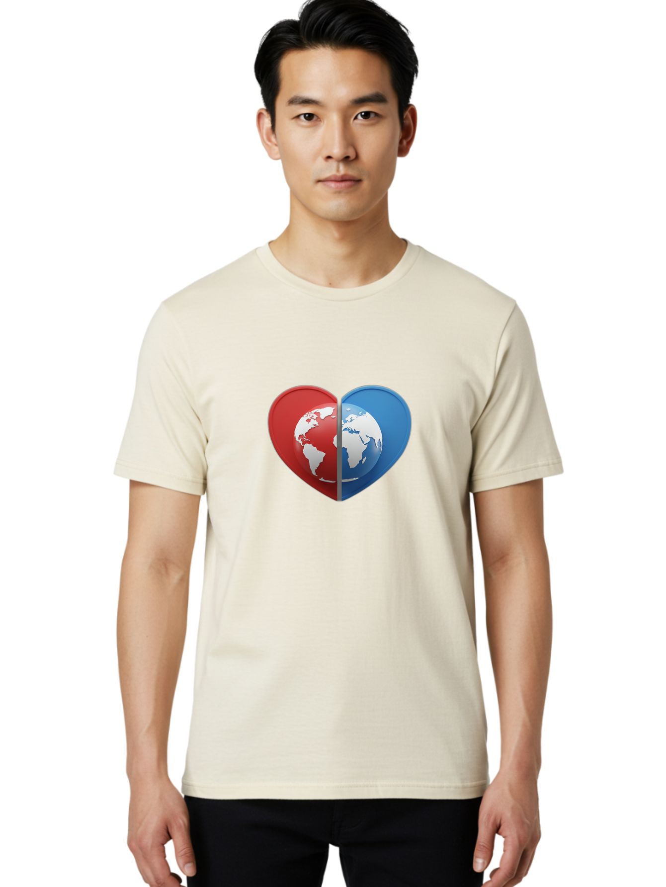 Heart-Shaped-Earth Men'S Graphic Tee, 100% Cotton, Comfortable Casual Summer Wear, Machine Washable, Heart-Shaped Earth, Global Unity, World Love, International Harmony, Earth Symbol, Global Connection, Love For Planet, World Map, Baa791