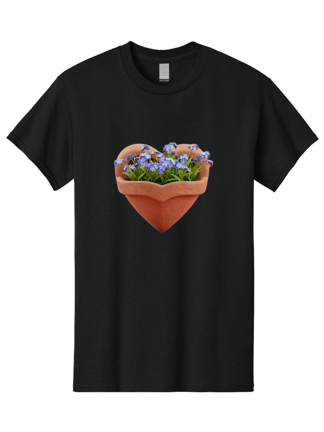 Heart-Shaped-Pot-With-Flowers Men'S Graphic Tee, 100% Cotton, Comfortable Casual Summer Wear, Machine Washable, Heart-Shaped Terracotta Pot, Blooming Blue Flowers, Vibrant Flowers, Fresh Blooms, Floral Arrangement, Flower Pot, Blue Petals, Baa792
