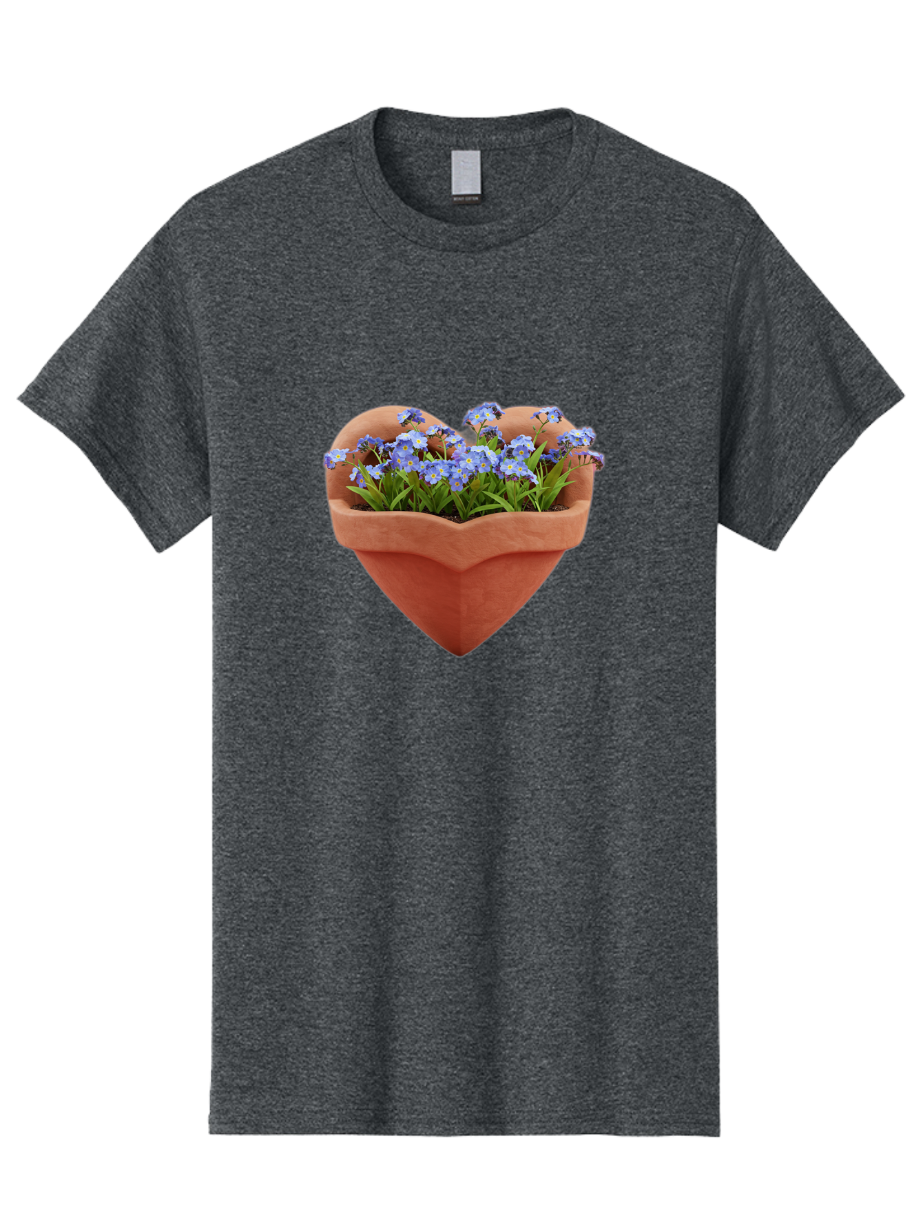 Heart-Shaped-Pot-With-Flowers Men'S Graphic Tee, 100% Cotton, Comfortable Casual Summer Wear, Machine Washable, Heart-Shaped Terracotta Pot, Blooming Blue Flowers, Vibrant Flowers, Fresh Blooms, Floral Arrangement, Flower Pot, Blue Petals, Baa792