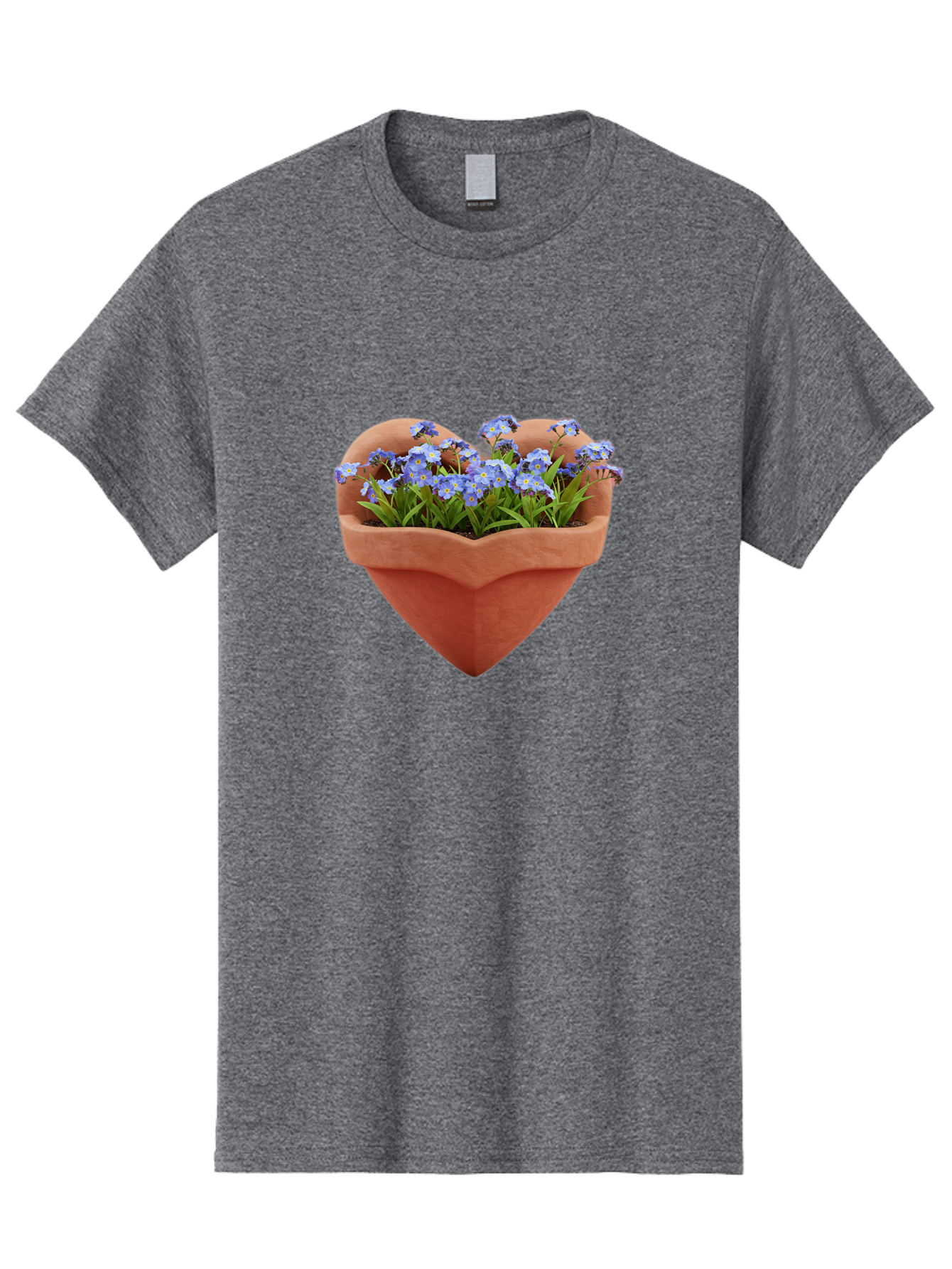 Heart-Shaped-Pot-With-Flowers Men'S Graphic Tee, 100% Cotton, Comfortable Casual Summer Wear, Machine Washable, Heart-Shaped Terracotta Pot, Blooming Blue Flowers, Vibrant Flowers, Fresh Blooms, Floral Arrangement, Flower Pot, Blue Petals, Baa792