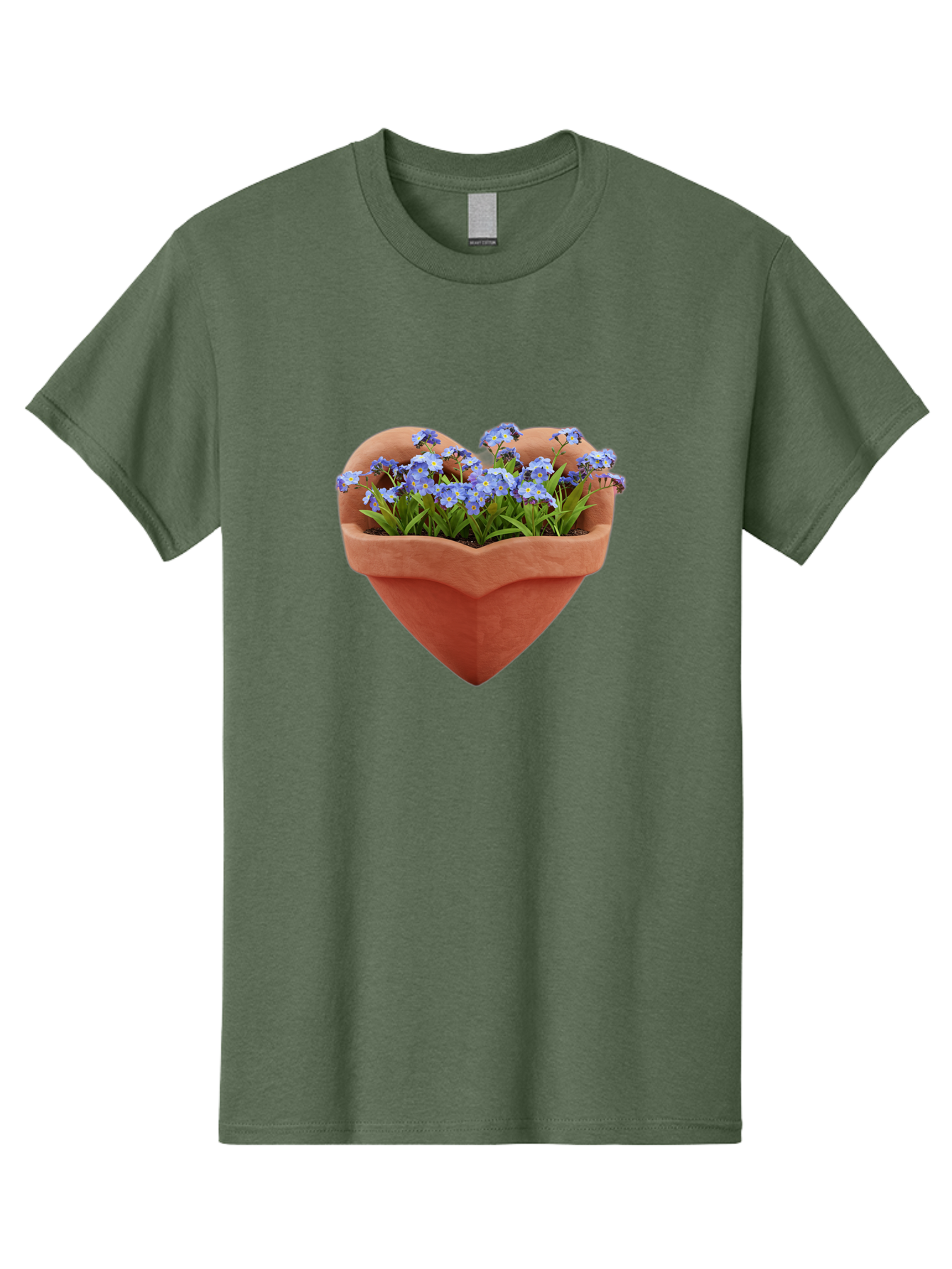 Heart-Shaped-Pot-With-Flowers Men'S Graphic Tee, 100% Cotton, Comfortable Casual Summer Wear, Machine Washable, Heart-Shaped Terracotta Pot, Blooming Blue Flowers, Vibrant Flowers, Fresh Blooms, Floral Arrangement, Flower Pot, Blue Petals, Baa792