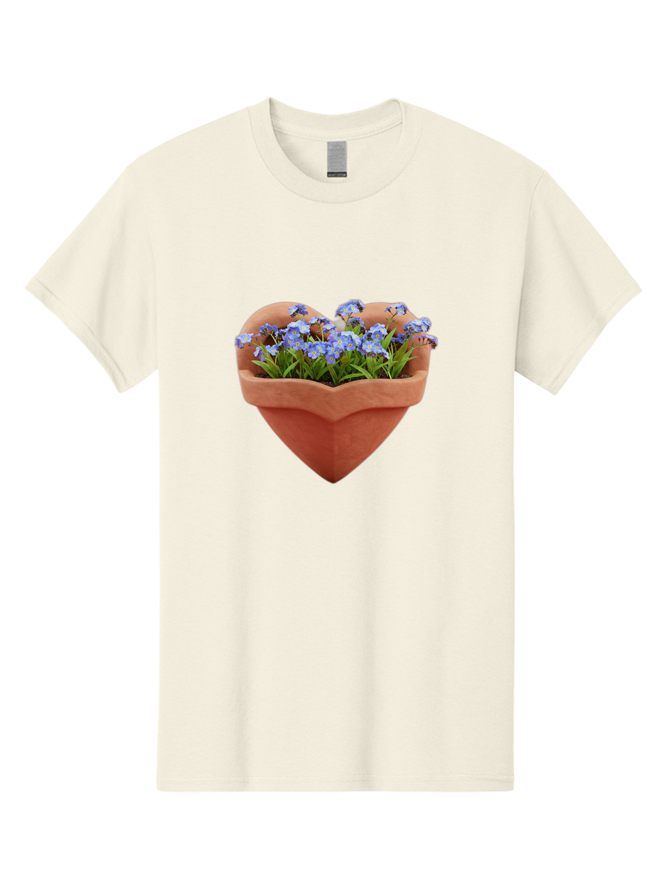 Heart-Shaped-Pot-With-Flowers Men'S Graphic Tee, 100% Cotton, Comfortable Casual Summer Wear, Machine Washable, Heart-Shaped Terracotta Pot, Blooming Blue Flowers, Vibrant Flowers, Fresh Blooms, Floral Arrangement, Flower Pot, Blue Petals, Baa792