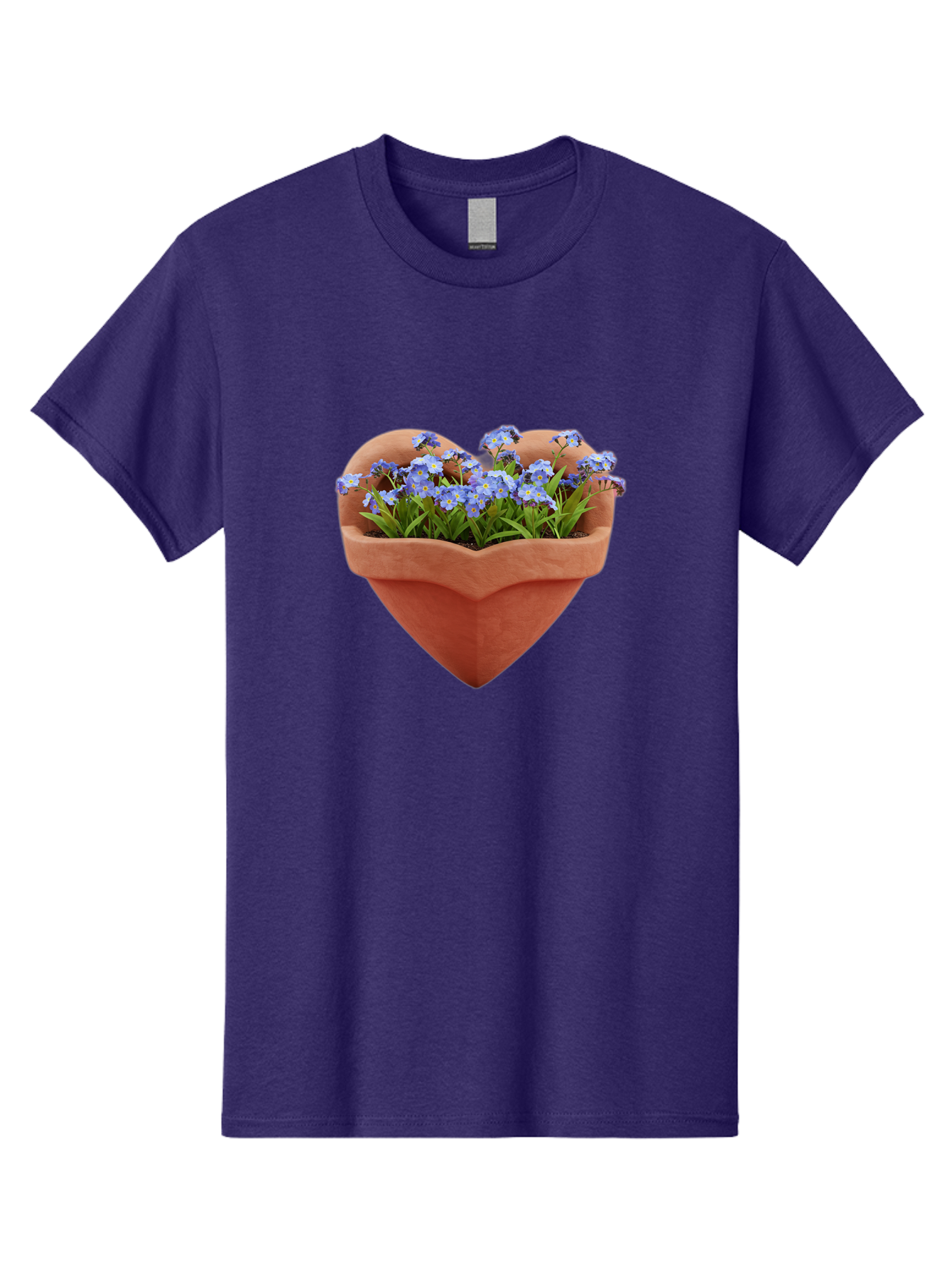 Heart-Shaped-Pot-With-Flowers Men'S Graphic Tee, 100% Cotton, Comfortable Casual Summer Wear, Machine Washable, Heart-Shaped Terracotta Pot, Blooming Blue Flowers, Vibrant Flowers, Fresh Blooms, Floral Arrangement, Flower Pot, Blue Petals, Baa792