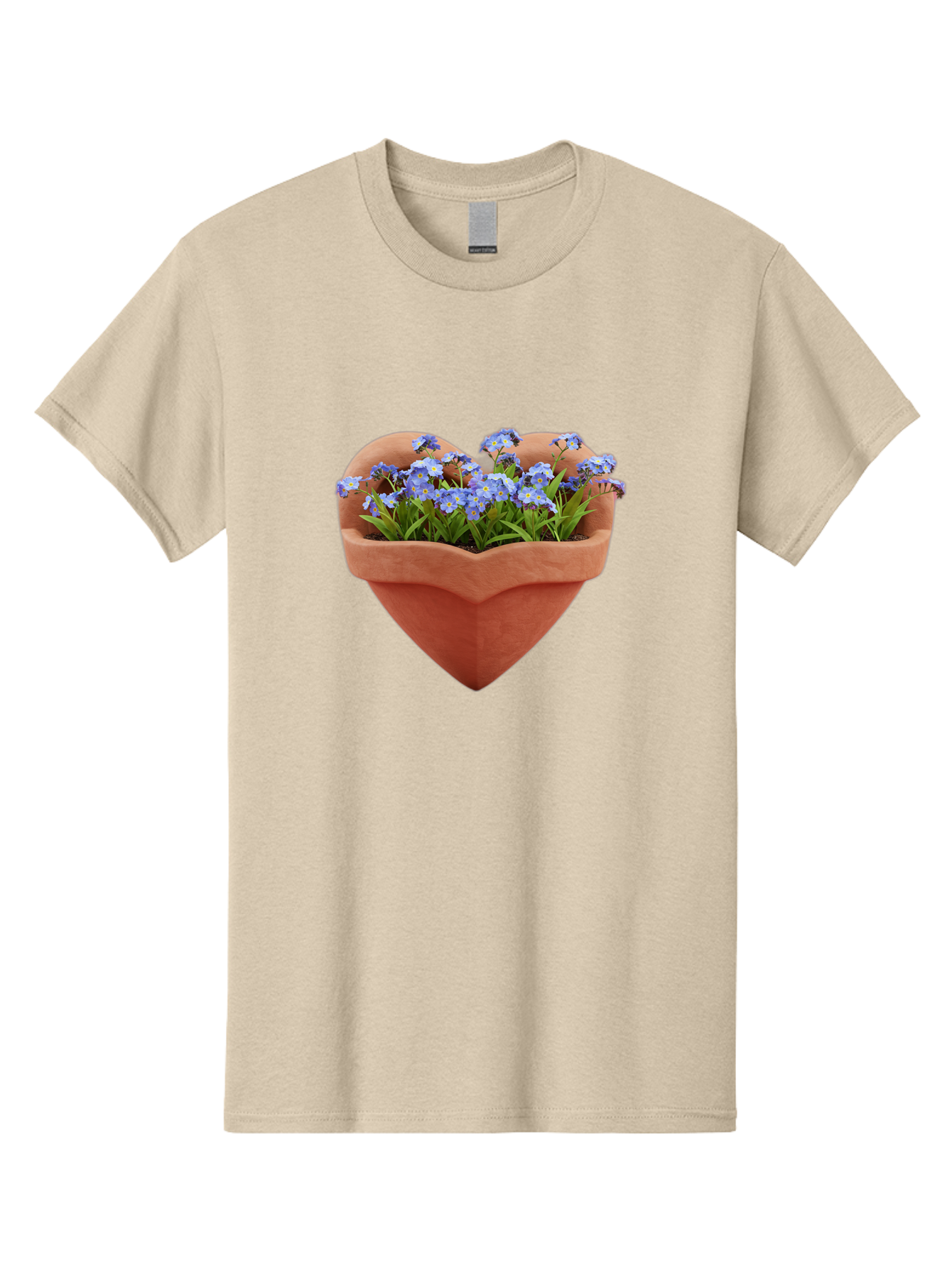 Heart-Shaped-Pot-With-Flowers Men'S Graphic Tee, 100% Cotton, Comfortable Casual Summer Wear, Machine Washable, Heart-Shaped Terracotta Pot, Blooming Blue Flowers, Vibrant Flowers, Fresh Blooms, Floral Arrangement, Flower Pot, Blue Petals, Baa792