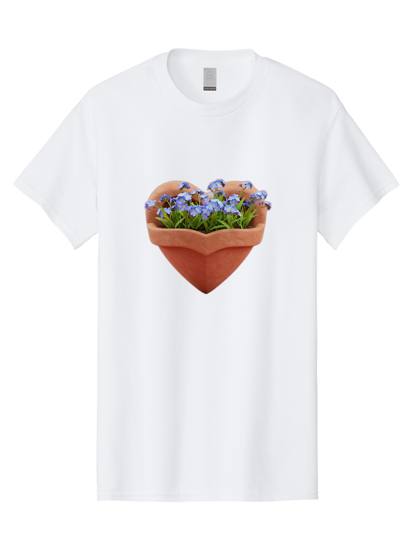 Heart-Shaped-Pot-With-Flowers Men'S Graphic Tee, 100% Cotton, Comfortable Casual Summer Wear, Machine Washable, Heart-Shaped Terracotta Pot, Blooming Blue Flowers, Vibrant Flowers, Fresh Blooms, Floral Arrangement, Flower Pot, Blue Petals, Baa792