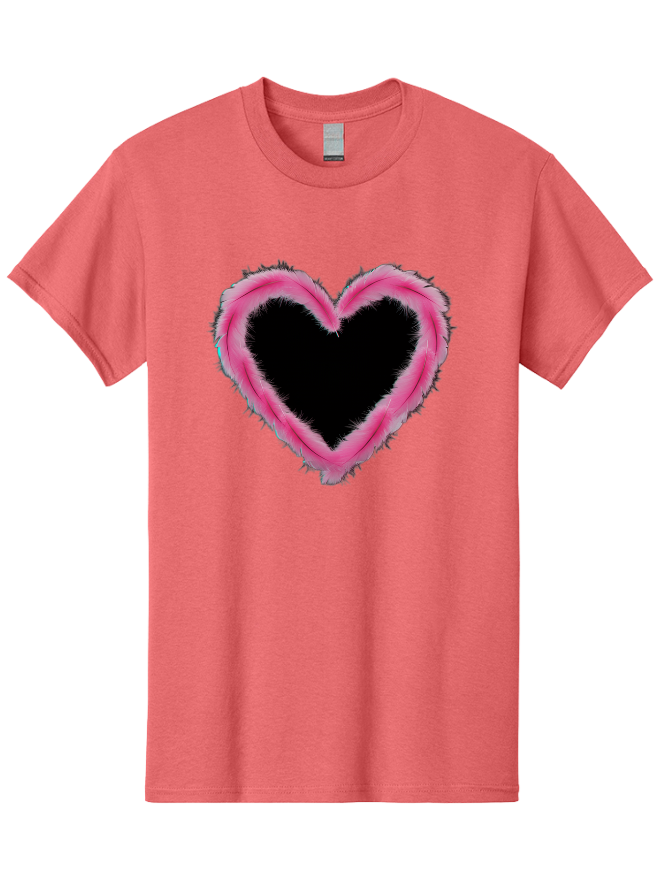 Heart Men'S Graphic Tee, 100% Cotton, Comfortable Casual Summer Wear, Machine Washable, Pink Feather Heart, Fluffy Heart, Romantic Symbol, Fuzzy Love, Heart Shape, Feather Design, Cute Graphics, Valentine'S Icon Baa794