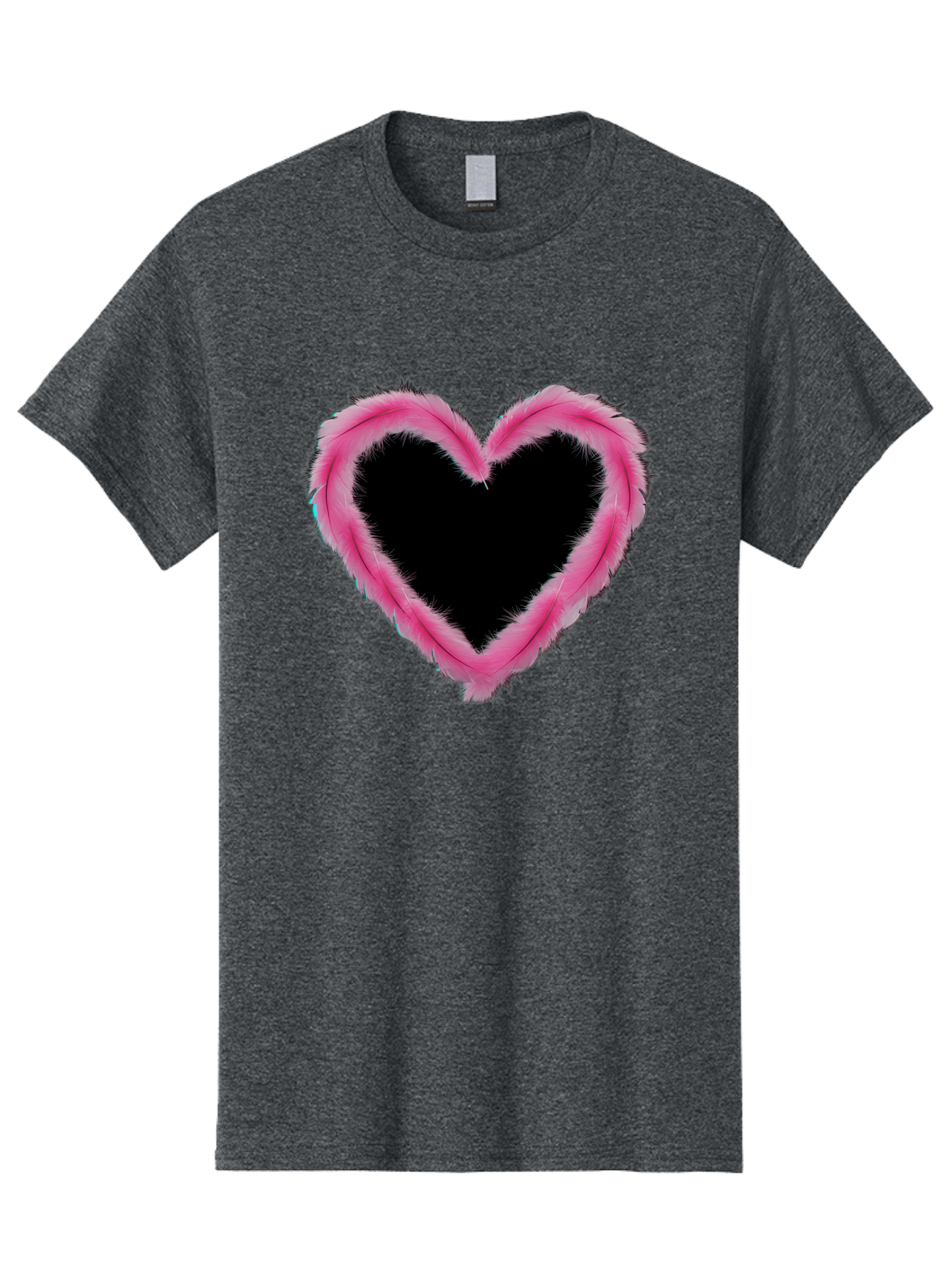Heart Men'S Graphic Tee, 100% Cotton, Comfortable Casual Summer Wear, Machine Washable, Pink Feather Heart, Fluffy Heart, Romantic Symbol, Fuzzy Love, Heart Shape, Feather Design, Cute Graphics, Valentine'S Icon Baa794