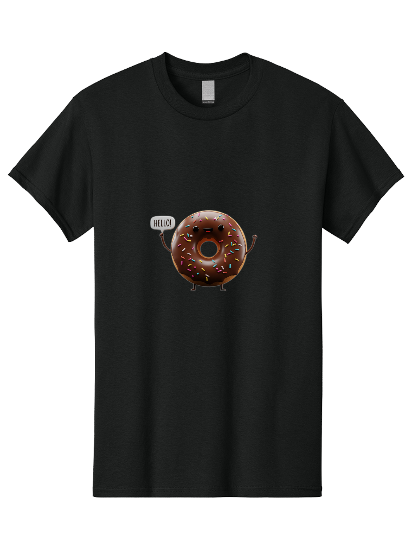 Hello-Donut Men'S Graphic Tee, 100% Cotton, Comfortable Casual Summer Wear, Machine Washable, Chocolate Donut With Sprinkles, Donut Character, Hello Greeting, Sweet Treat, Cartoon Donut, Playful Design, Colorful Sprinkles, Baa795