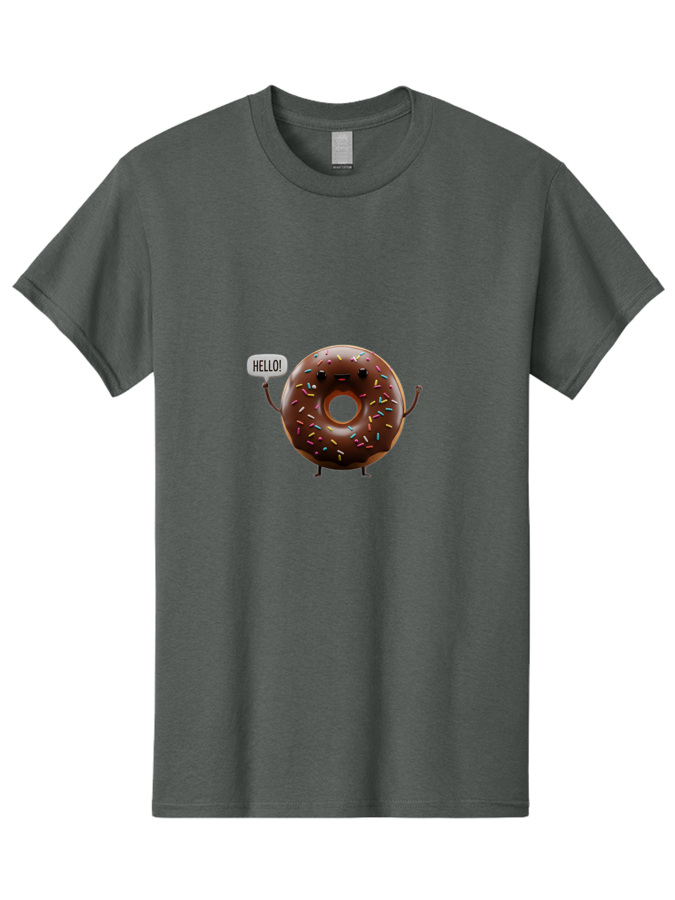 Hello-Donut Men'S Graphic Tee, 100% Cotton, Comfortable Casual Summer Wear, Machine Washable, Chocolate Donut With Sprinkles, Donut Character, Hello Greeting, Sweet Treat, Cartoon Donut, Playful Design, Colorful Sprinkles, Baa795