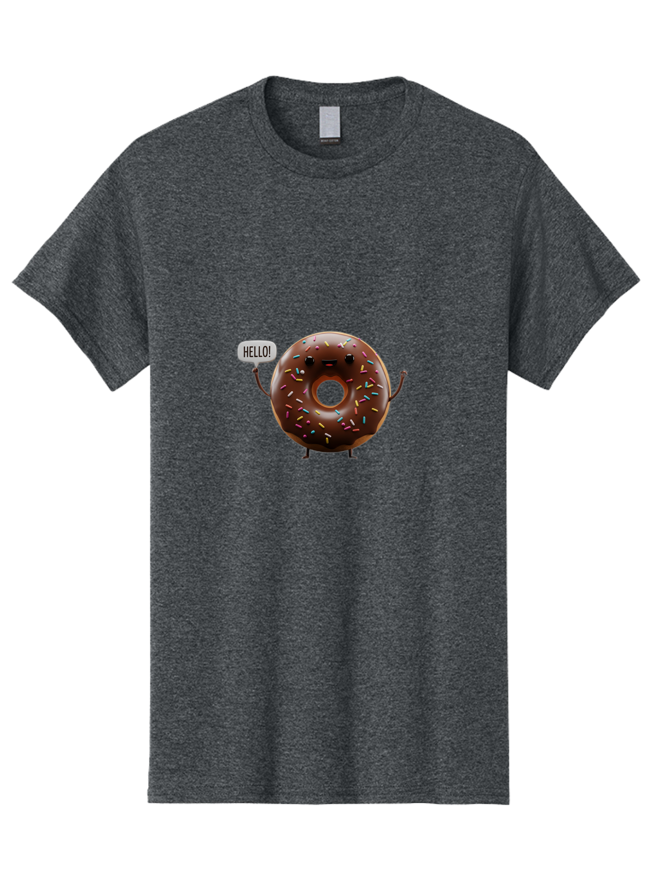 Hello-Donut Men'S Graphic Tee, 100% Cotton, Comfortable Casual Summer Wear, Machine Washable, Chocolate Donut With Sprinkles, Donut Character, Hello Greeting, Sweet Treat, Cartoon Donut, Playful Design, Colorful Sprinkles, Baa795
