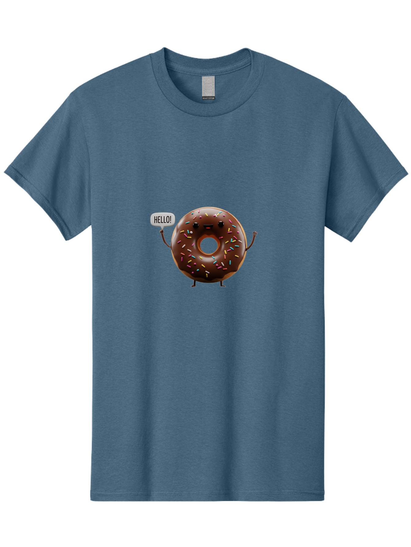 Hello-Donut Men'S Graphic Tee, 100% Cotton, Comfortable Casual Summer Wear, Machine Washable, Chocolate Donut With Sprinkles, Donut Character, Hello Greeting, Sweet Treat, Cartoon Donut, Playful Design, Colorful Sprinkles, Baa795