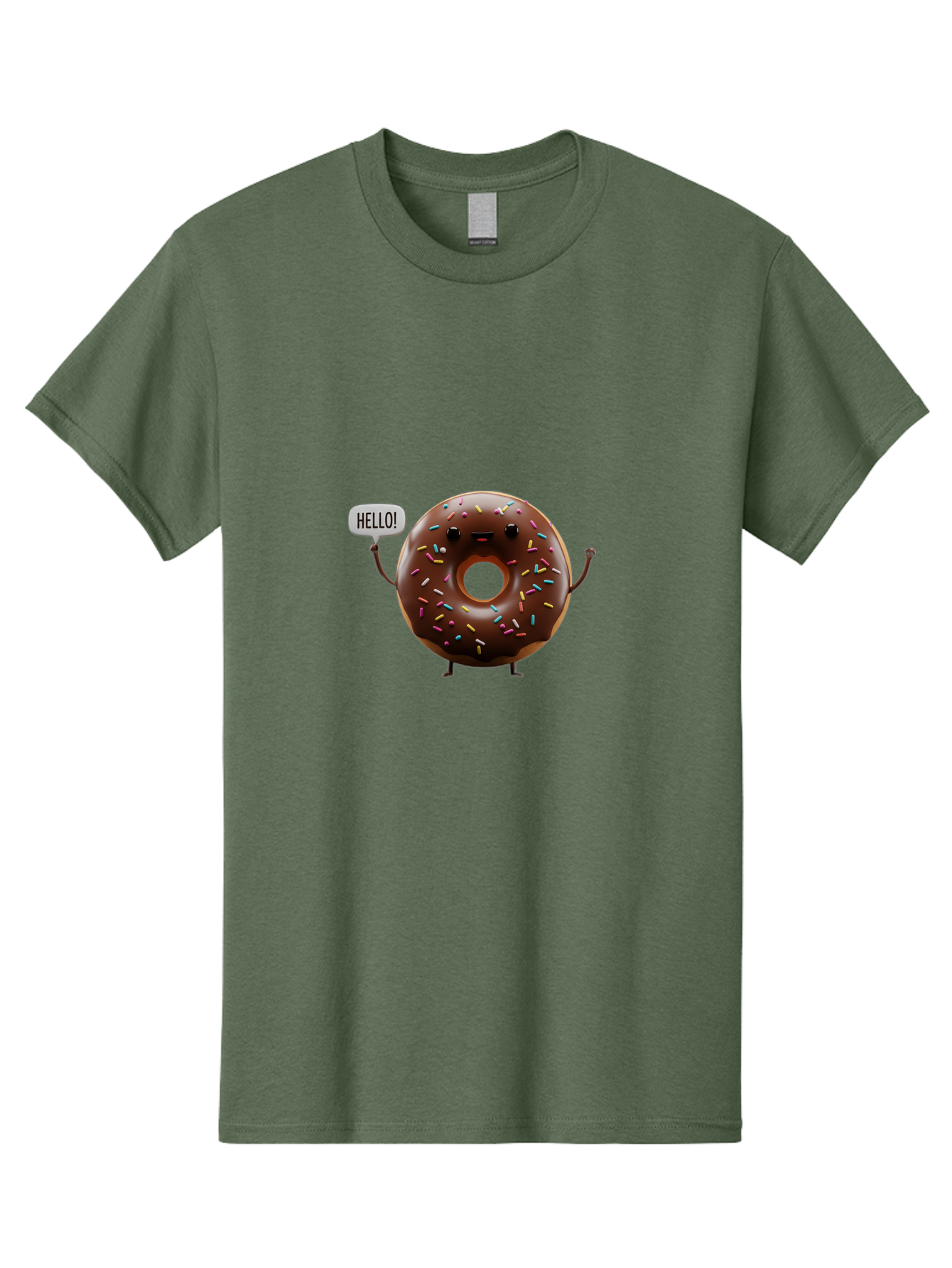 Hello-Donut Men'S Graphic Tee, 100% Cotton, Comfortable Casual Summer Wear, Machine Washable, Chocolate Donut With Sprinkles, Donut Character, Hello Greeting, Sweet Treat, Cartoon Donut, Playful Design, Colorful Sprinkles, Baa795