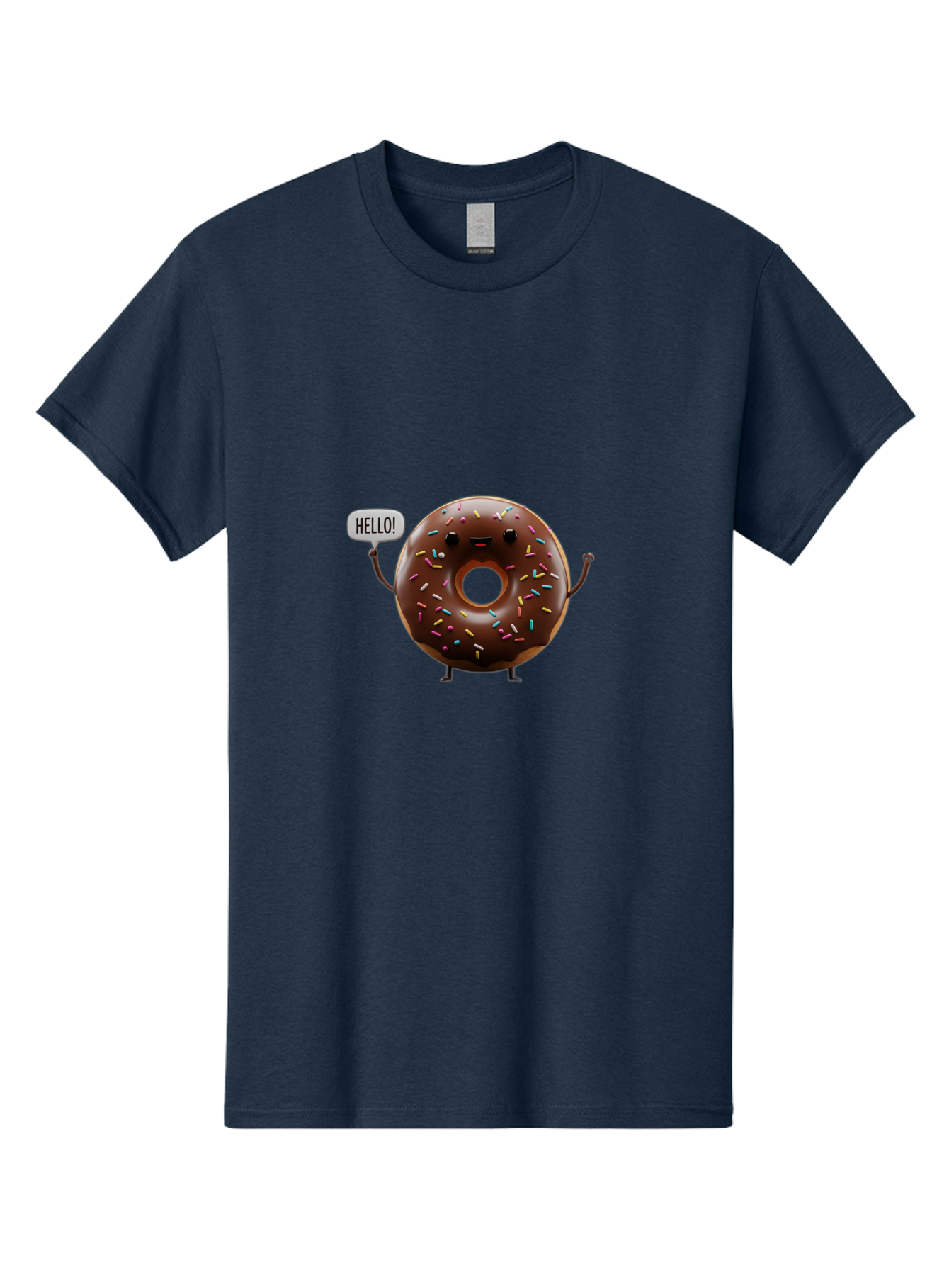 Hello-Donut Men'S Graphic Tee, 100% Cotton, Comfortable Casual Summer Wear, Machine Washable, Chocolate Donut With Sprinkles, Donut Character, Hello Greeting, Sweet Treat, Cartoon Donut, Playful Design, Colorful Sprinkles, Baa795