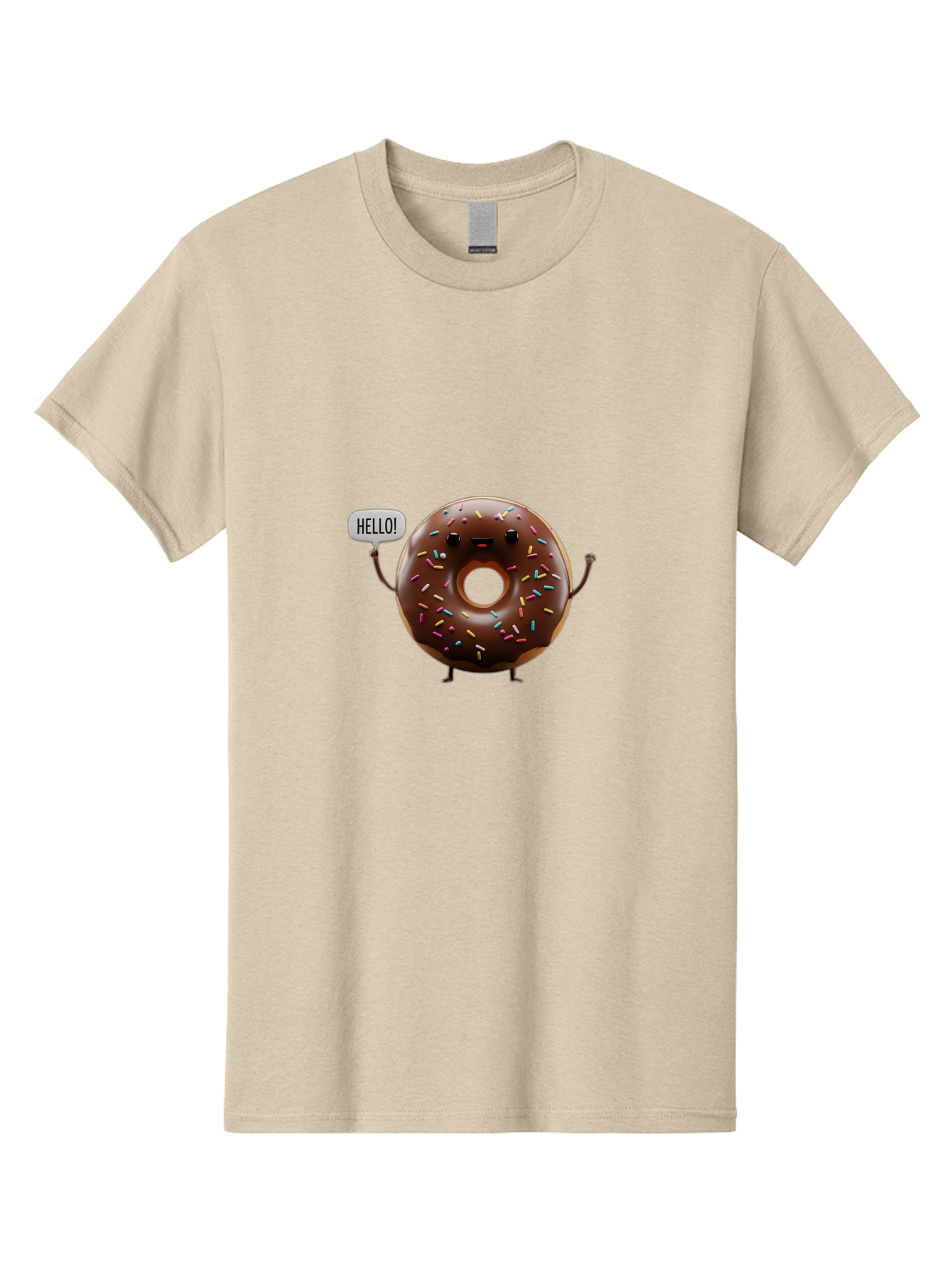 Hello-Donut Men'S Graphic Tee, 100% Cotton, Comfortable Casual Summer Wear, Machine Washable, Chocolate Donut With Sprinkles, Donut Character, Hello Greeting, Sweet Treat, Cartoon Donut, Playful Design, Colorful Sprinkles, Baa795