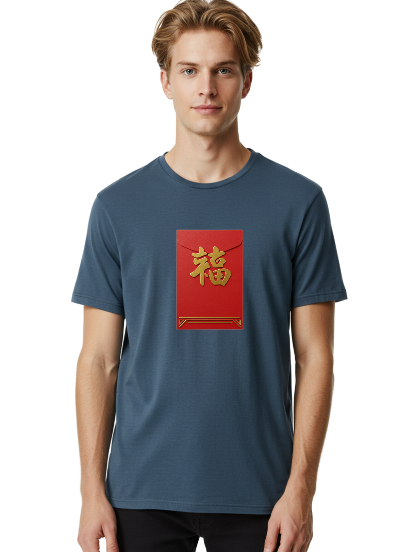 Hong-Fu Men'S Graphic Tee, 100% Cotton, Comfortable Casual Summer Wear, Machine Washable, Red Envelope, Gold Chinese Characters, Prosperity Symbol, Good Fortune, Traditional Gift, Cultural Significance, Lucky Money, Festive Occasion, Hong Fu Baa796