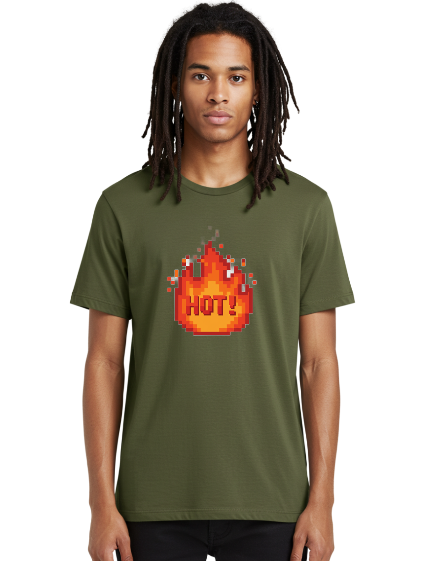 Hot-1 Men'S Graphic Tee, 100% Cotton, Comfortable Casual Summer Wear, Machine Washable, Blazing Fire, Hot Emoji, Burning Flames, Fiery Passion, Intense Heat, Vibrant Graphics, Pixel Art, Retro Style, Digital Graphics Baa797