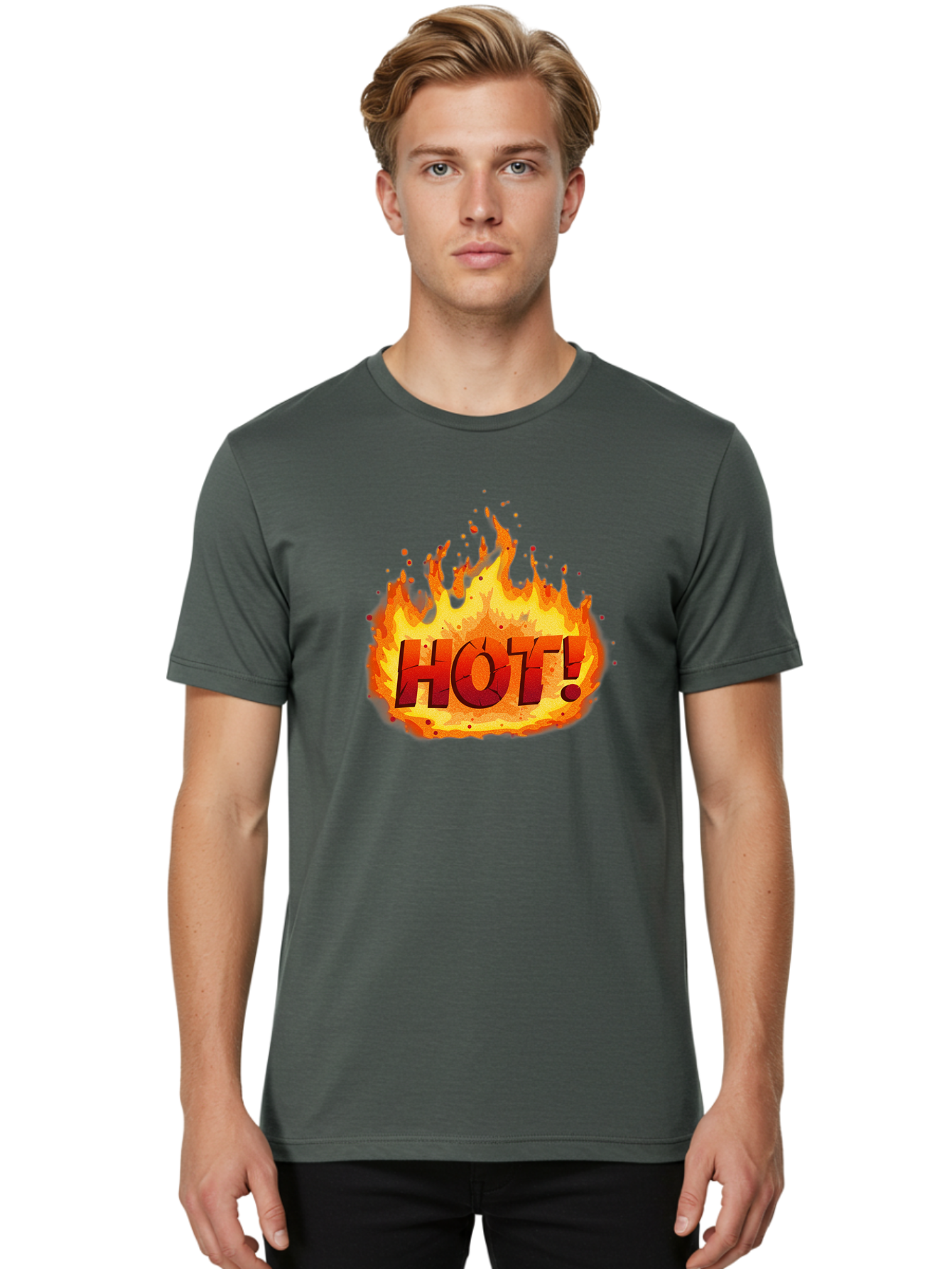 Hot-10 Men'S Graphic Tee, 100% Cotton, Comfortable Casual Summer Wear, Machine Washable, Flaming Text, Hot!, Burning Flames, Bold Font, Fiery Design, Attention-Grabbing Graphic, Intense Illustration, Passionate Visuals, Dramatic Effect Baa798