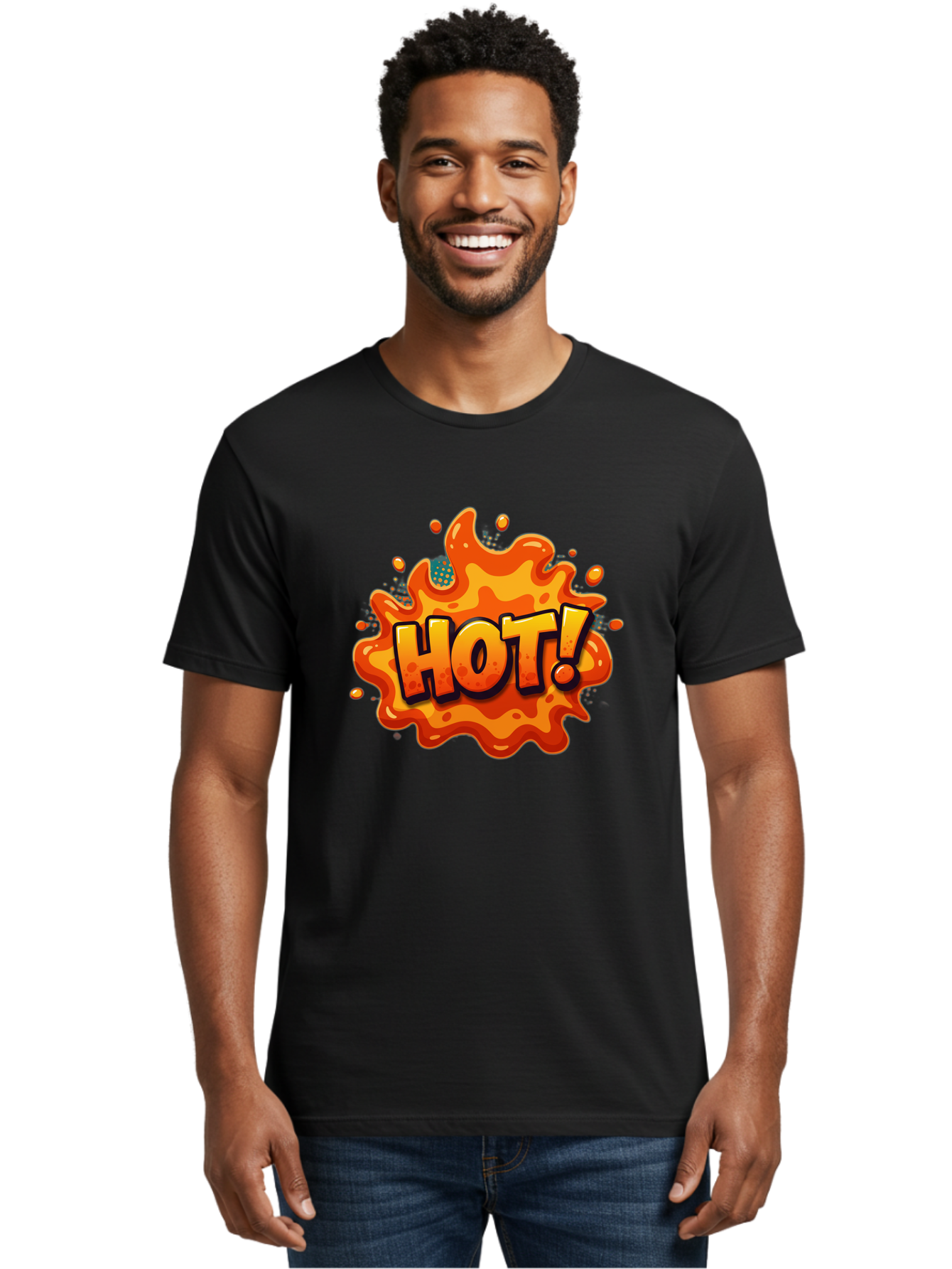 Hot-2 Men'S Graphic Tee, 100% Cotton, Comfortable Casual Summer Wear, Machine Washable, Hot Sauce, Spicy Food, Cartoon Style, Vibrant Colors, Splattered Design, Condiment, Bold Typography, Animated Art Baa801