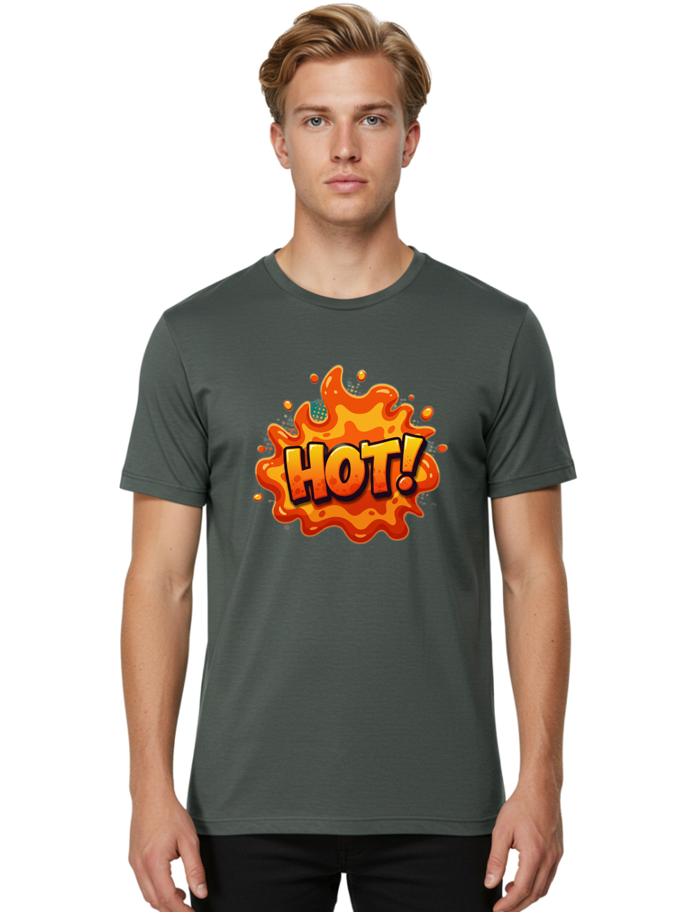 Hot-2 Men'S Graphic Tee, 100% Cotton, Comfortable Casual Summer Wear, Machine Washable, Hot Sauce, Spicy Food, Cartoon Style, Vibrant Colors, Splattered Design, Condiment, Bold Typography, Animated Art Baa801