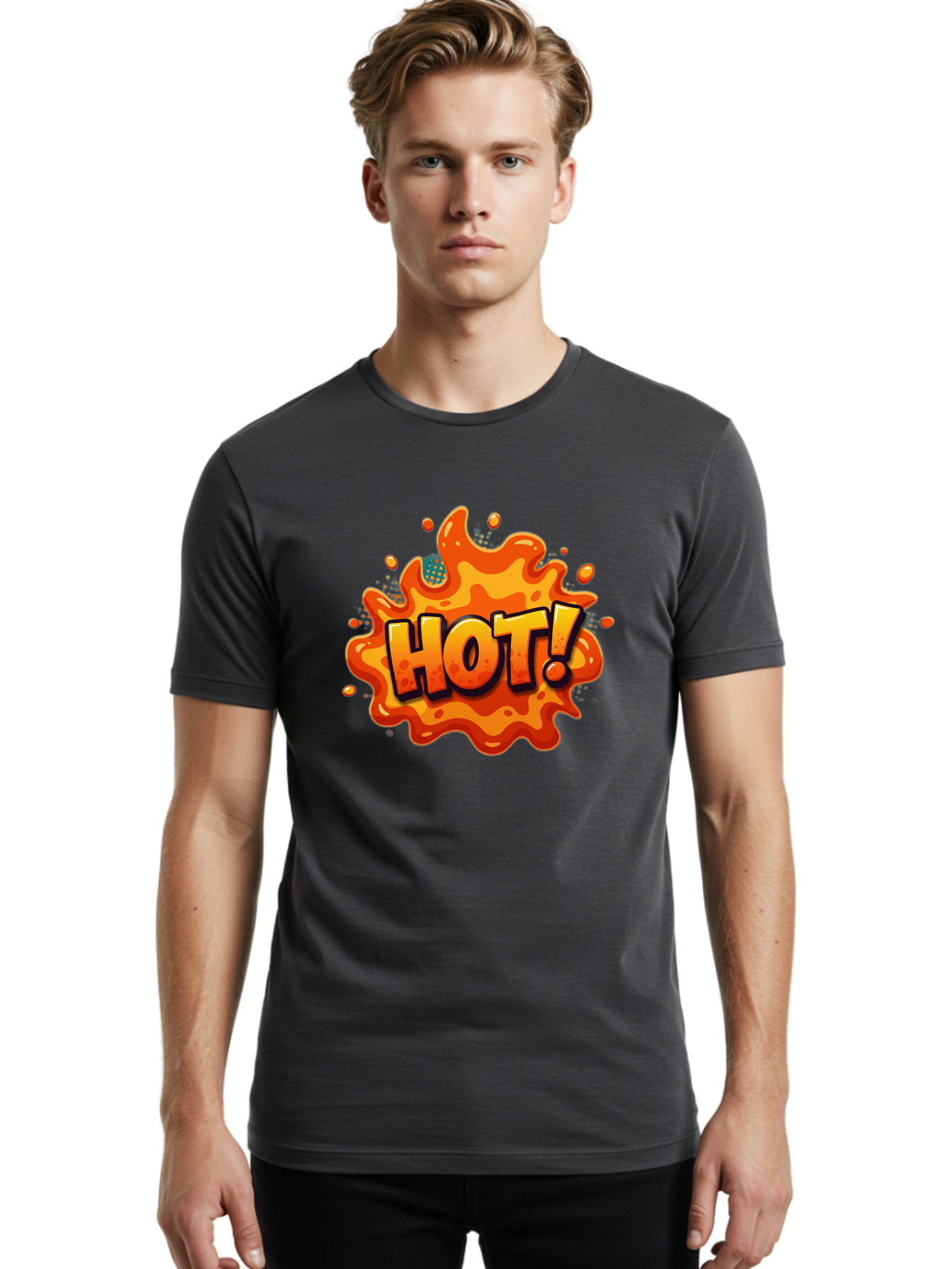 Hot-2 Men'S Graphic Tee, 100% Cotton, Comfortable Casual Summer Wear, Machine Washable, Hot Sauce, Spicy Food, Cartoon Style, Vibrant Colors, Splattered Design, Condiment, Bold Typography, Animated Art Baa801