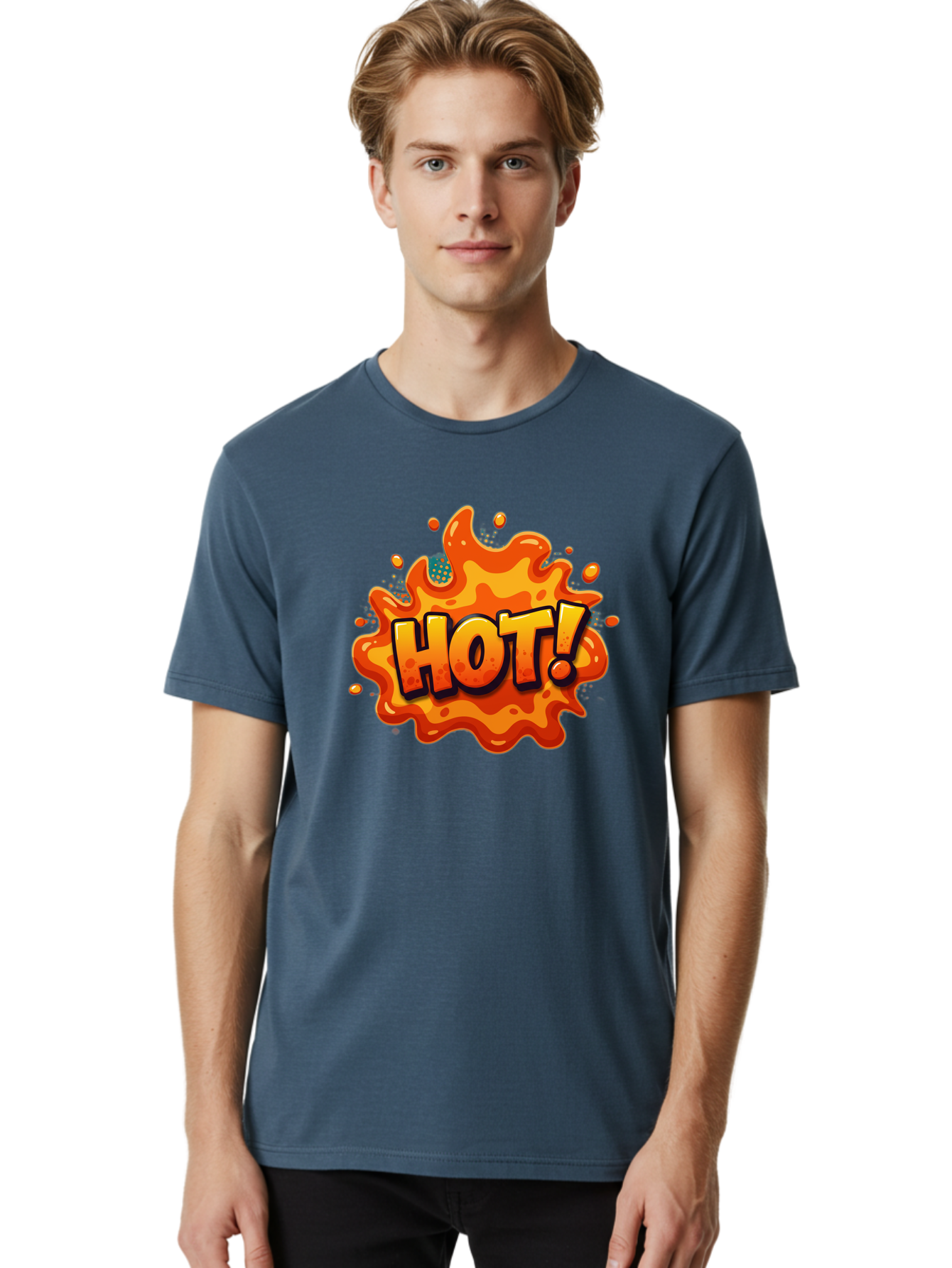 Hot-2 Men'S Graphic Tee, 100% Cotton, Comfortable Casual Summer Wear, Machine Washable, Hot Sauce, Spicy Food, Cartoon Style, Vibrant Colors, Splattered Design, Condiment, Bold Typography, Animated Art Baa801