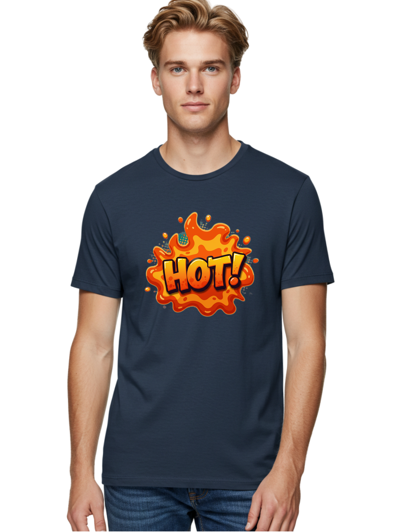 Hot-2 Men'S Graphic Tee, 100% Cotton, Comfortable Casual Summer Wear, Machine Washable, Hot Sauce, Spicy Food, Cartoon Style, Vibrant Colors, Splattered Design, Condiment, Bold Typography, Animated Art Baa801