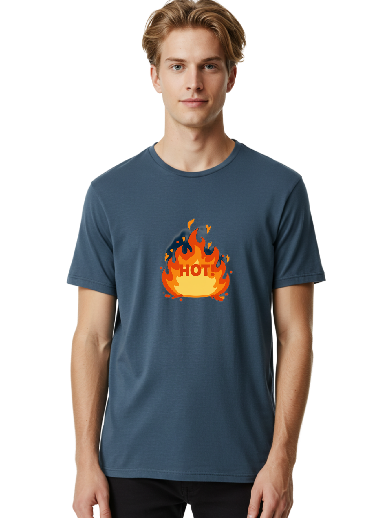 Hot-3 Men'S Graphic Tee, 100% Cotton, Comfortable Casual Summer Wear, Machine Washable, Fire Flames, Hot Graphic, Vibrant Design, Bold Typography, Fiery Elements, Passionate Icon, Trendy Illustration, Energetic Artwork, Baa802