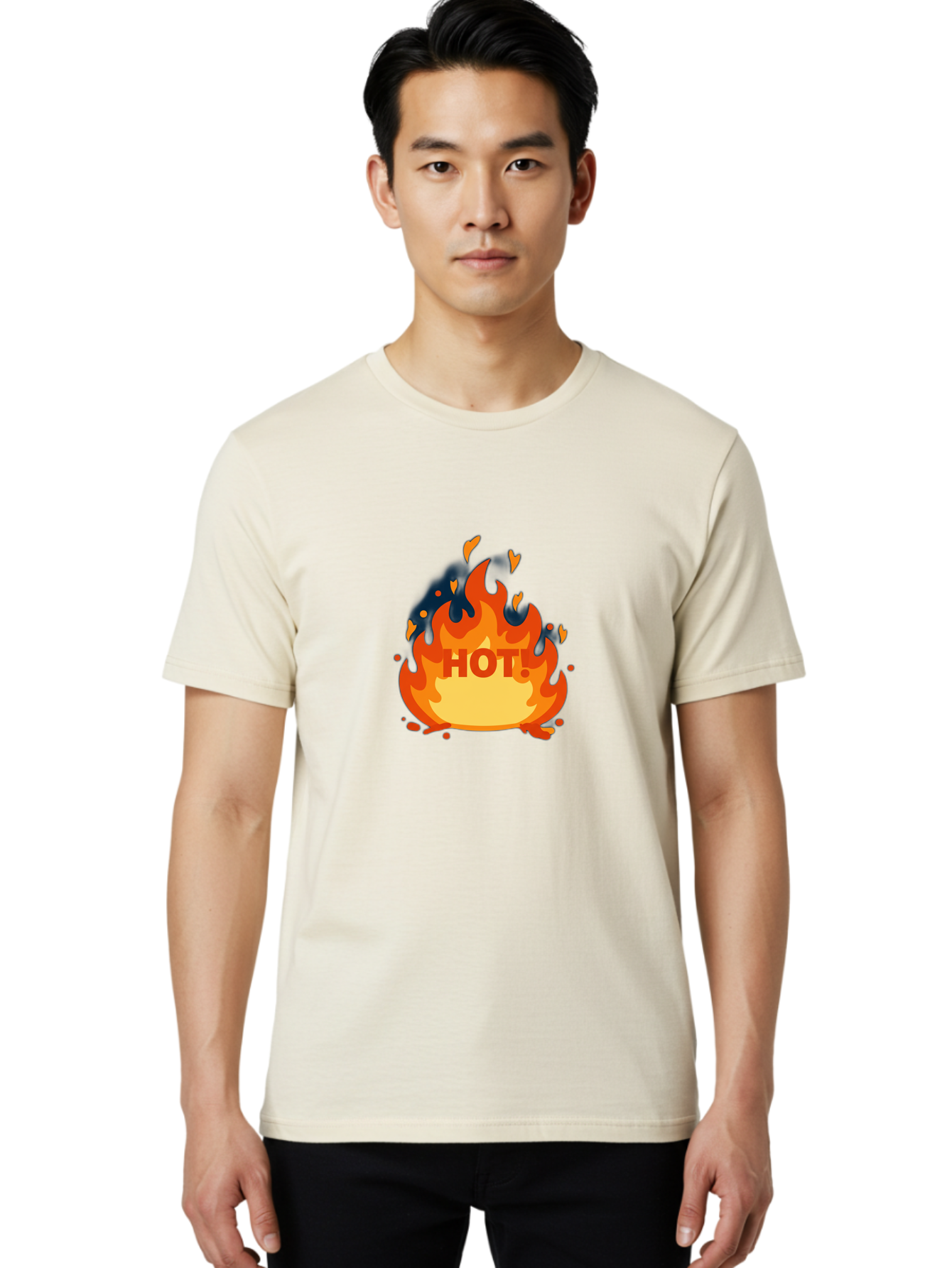 Hot-3 Men'S Graphic Tee, 100% Cotton, Comfortable Casual Summer Wear, Machine Washable, Fire Flames, Hot Graphic, Vibrant Design, Bold Typography, Fiery Elements, Passionate Icon, Trendy Illustration, Energetic Artwork, Baa802