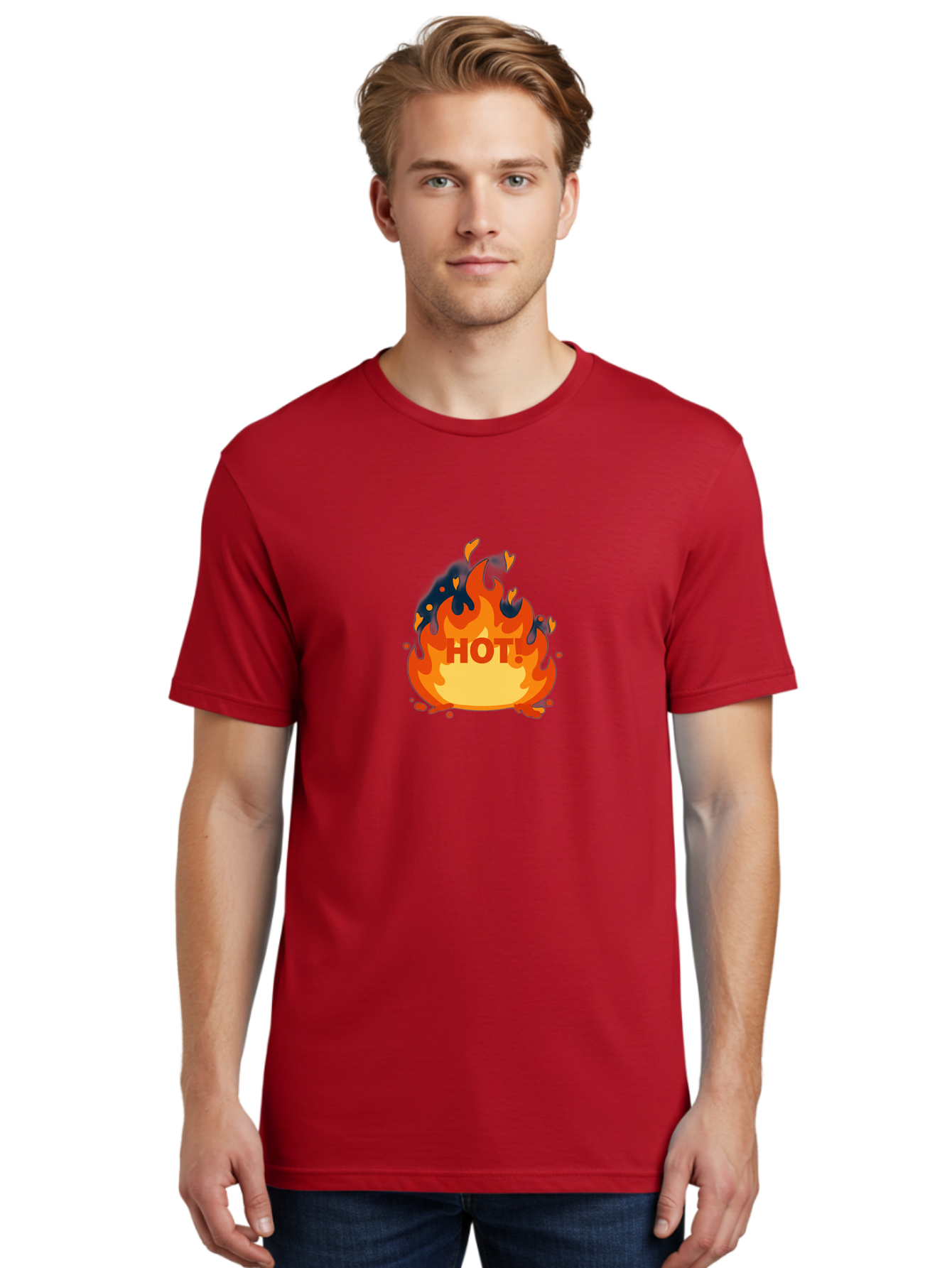 Hot-3 Men'S Graphic Tee, 100% Cotton, Comfortable Casual Summer Wear, Machine Washable, Fire Flames, Hot Graphic, Vibrant Design, Bold Typography, Fiery Elements, Passionate Icon, Trendy Illustration, Energetic Artwork, Baa802