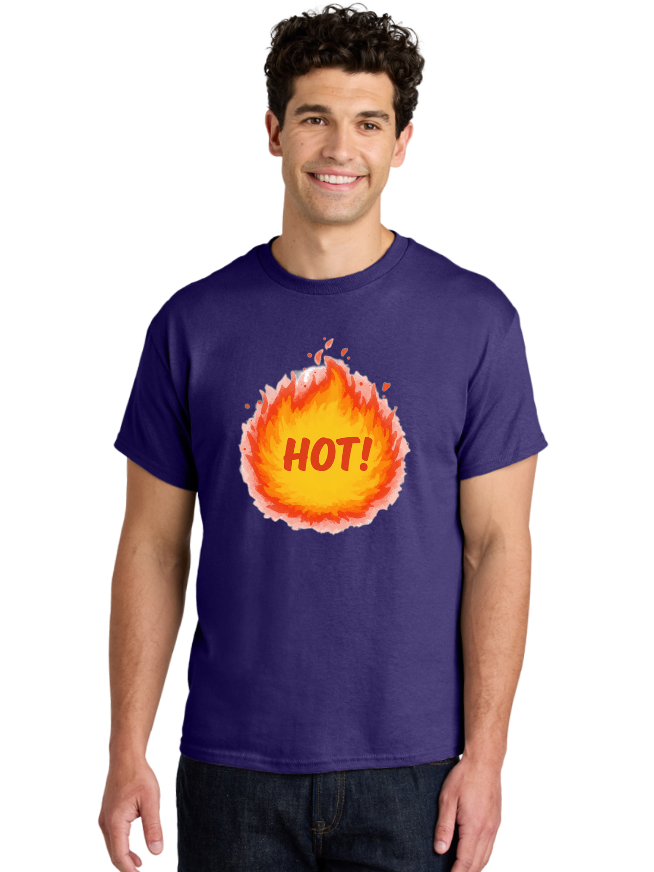Hot-5 Men'S Graphic Tee, 100% Cotton, Comfortable Casual Summer Wear, Machine Washable, Fireball Graphic, Burning Flames, Hot Trending Topic, Fiery Passion, Intense Heat, Bold Red Letters, Vibrant Colors, Energetic Vibe, Baa804