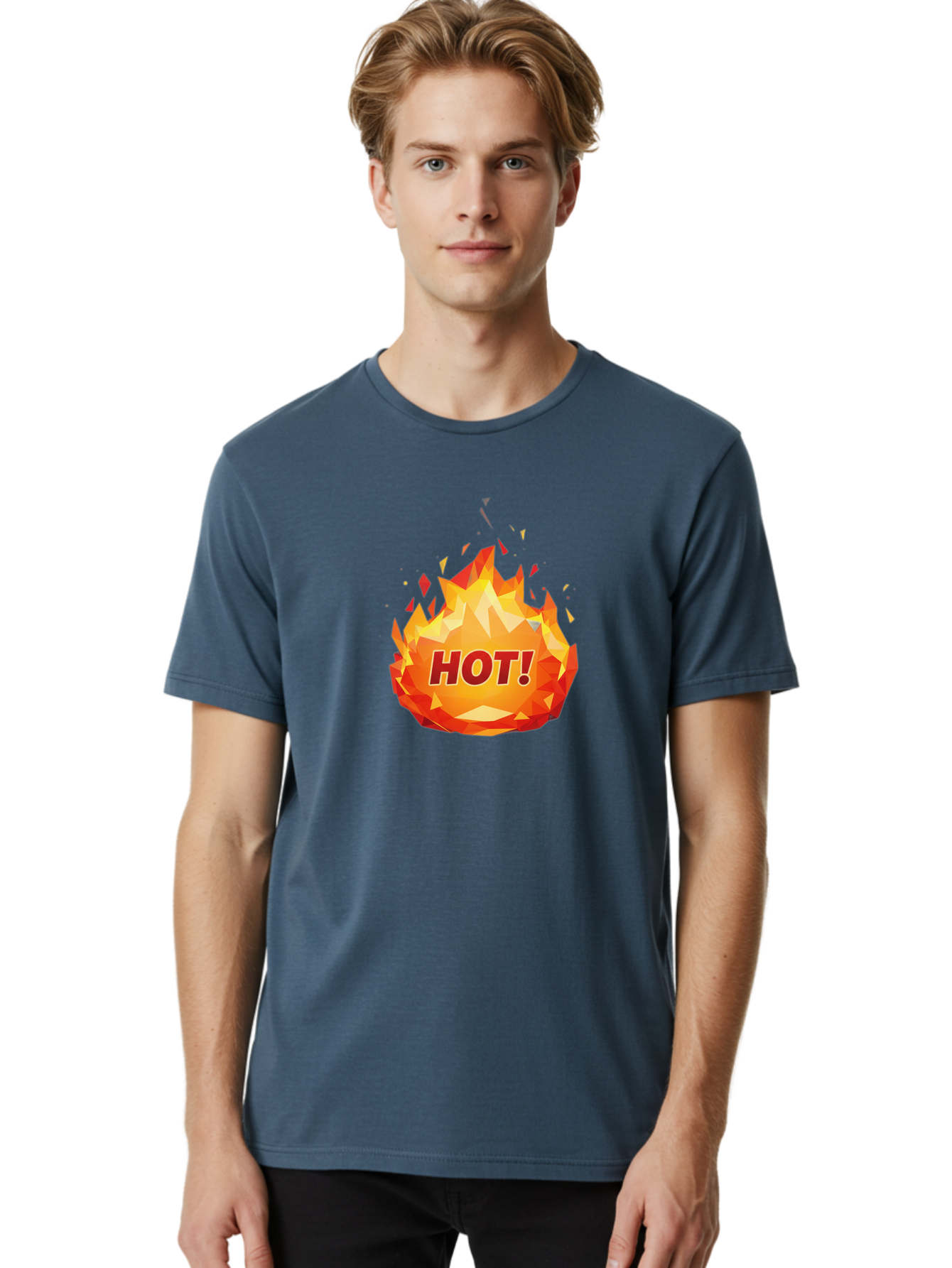 Hot-6 Men'S Graphic Tee, 100% Cotton, Comfortable Casual Summer Wear, Machine Washable, Hot Badge, Fiery Emblem, Orange Flames, Bold Text, Hot!, Burning Effect, Vibrant Graphics, Attention-Grabbing Design, Fiery Graphics, Explosive Badge Baa805
