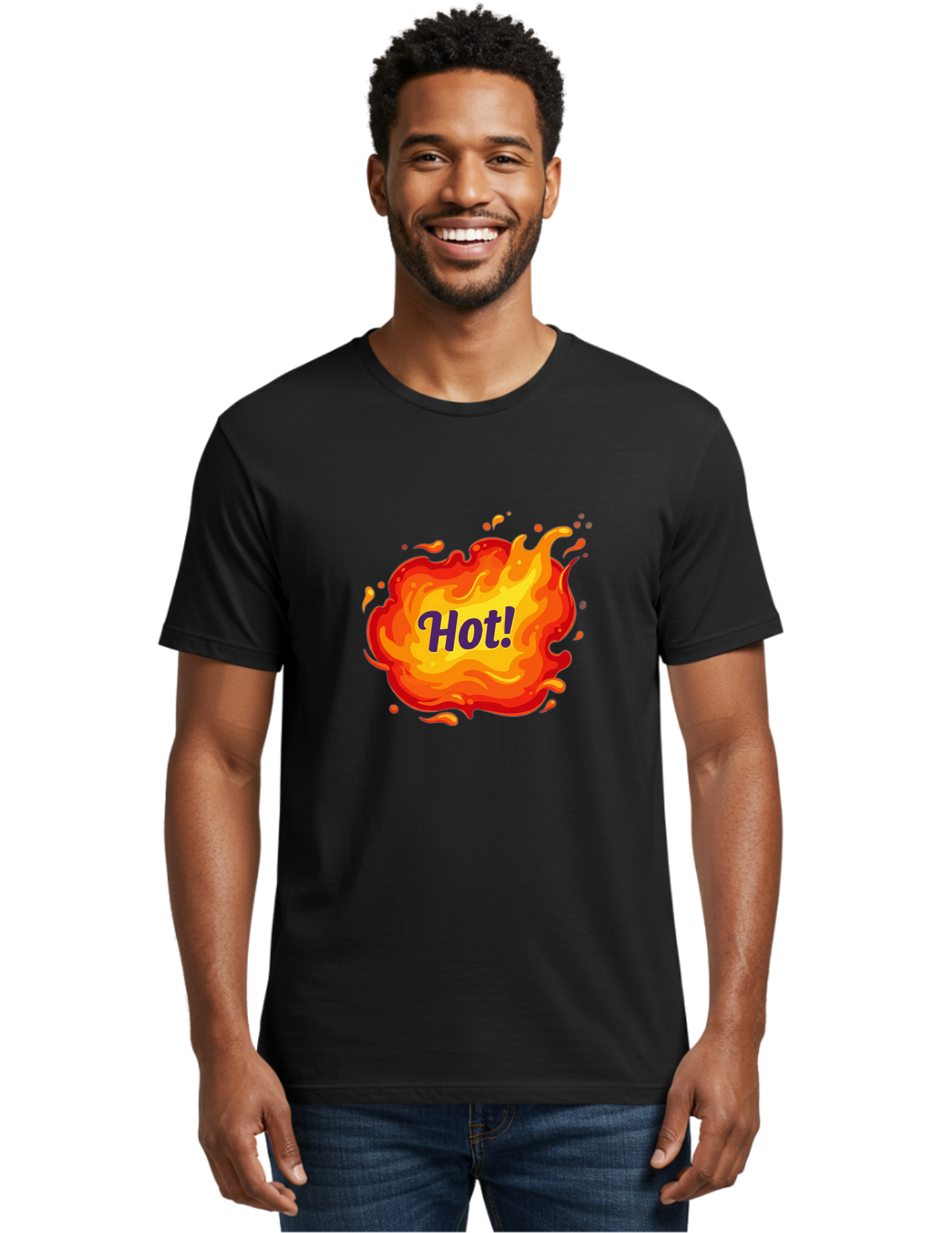Hot-8 Men'S Graphic Tee, 100% Cotton, Comfortable Casual Summer Wear, Machine Washable, Hot!, Fiery Splatter, Vibrant Colors, Energetic Design, Attention-Grabbing Graphic, Bold Typography, Flames, Splashes, Dynamic Illustration Baa807