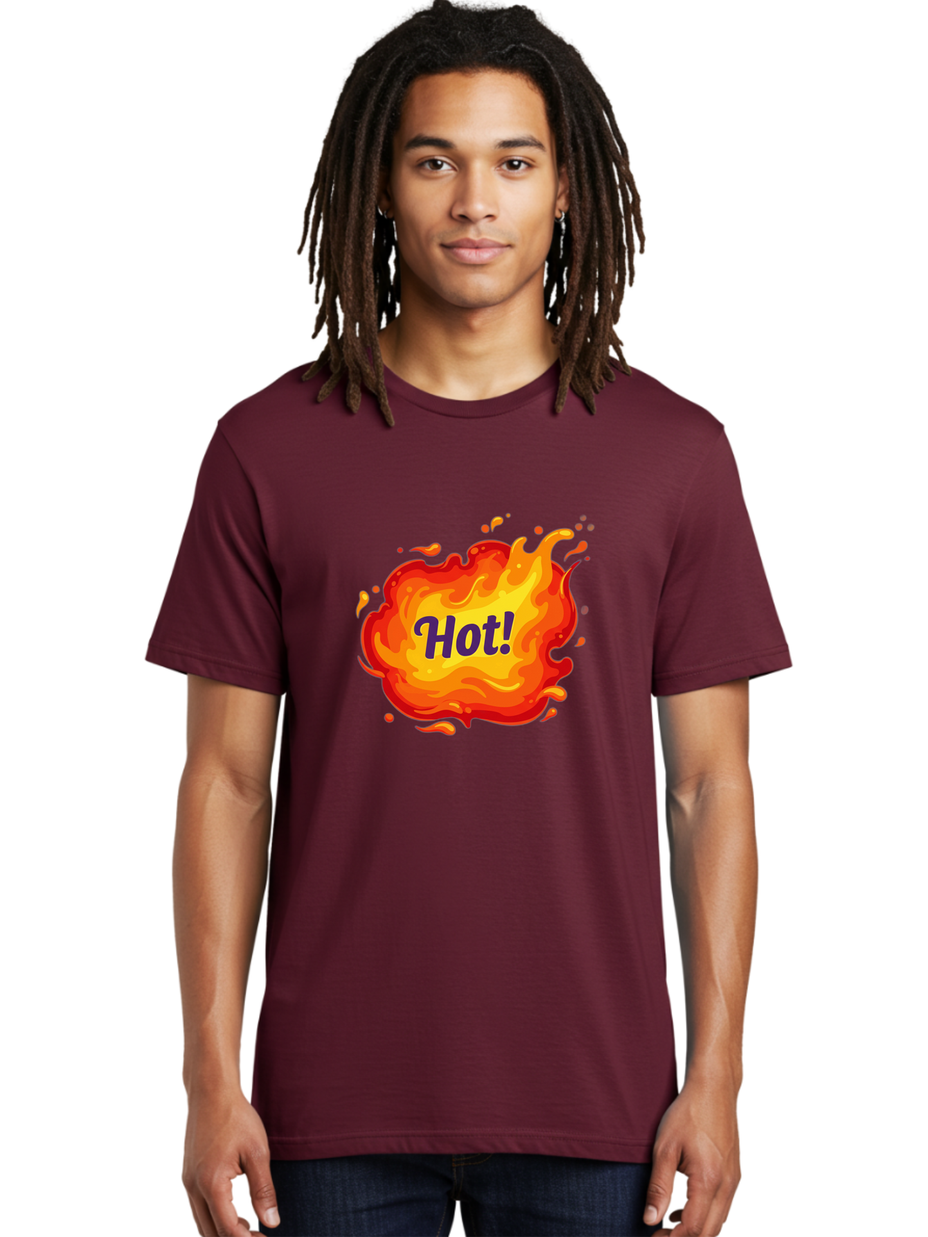 Hot-8 Men'S Graphic Tee, 100% Cotton, Comfortable Casual Summer Wear, Machine Washable, Hot!, Fiery Splatter, Vibrant Colors, Energetic Design, Attention-Grabbing Graphic, Bold Typography, Flames, Splashes, Dynamic Illustration Baa807