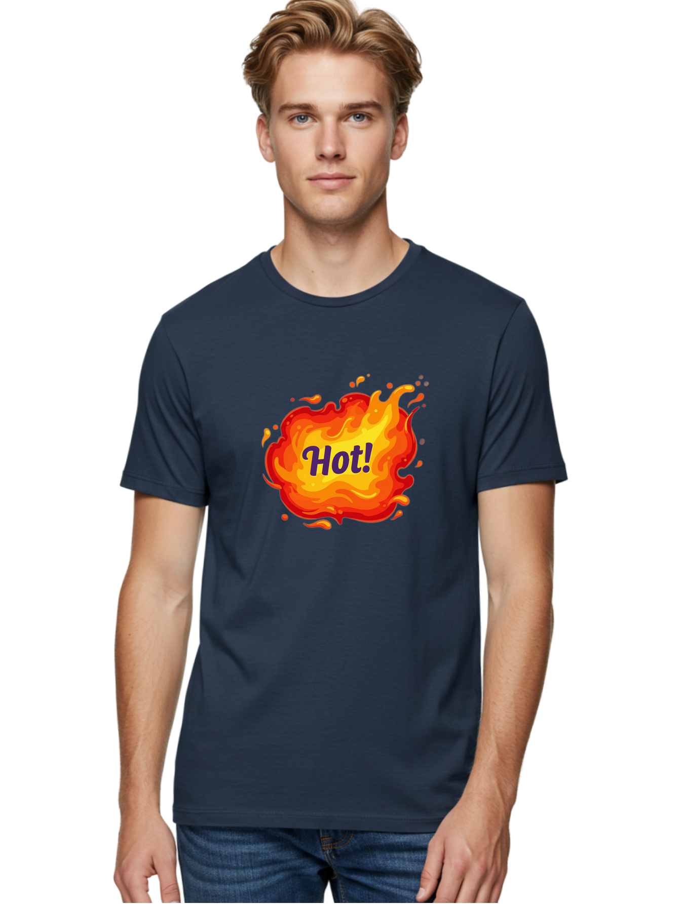 Hot-8 Men'S Graphic Tee, 100% Cotton, Comfortable Casual Summer Wear, Machine Washable, Hot!, Fiery Splatter, Vibrant Colors, Energetic Design, Attention-Grabbing Graphic, Bold Typography, Flames, Splashes, Dynamic Illustration Baa807