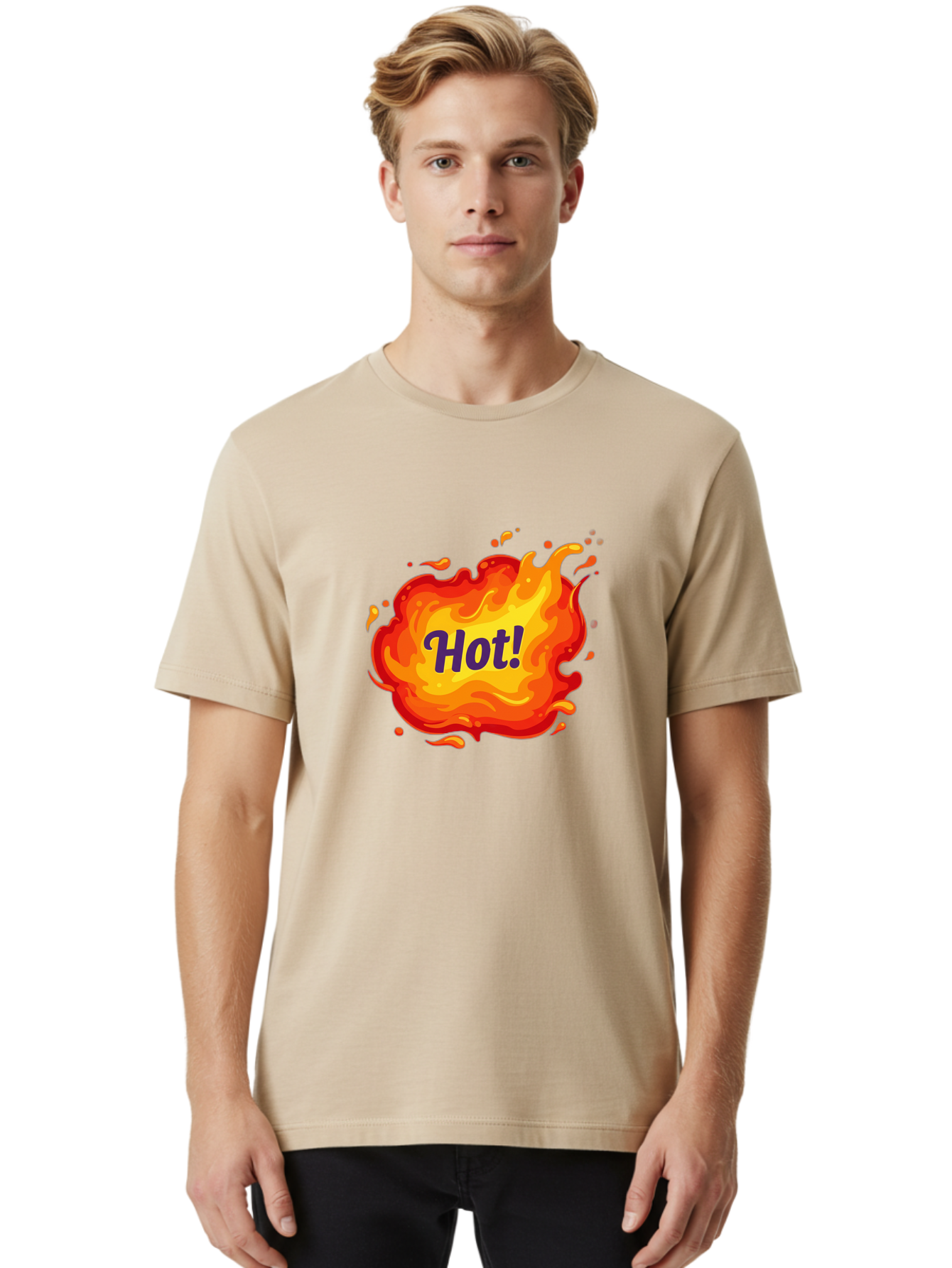 Hot-8 Men'S Graphic Tee, 100% Cotton, Comfortable Casual Summer Wear, Machine Washable, Hot!, Fiery Splatter, Vibrant Colors, Energetic Design, Attention-Grabbing Graphic, Bold Typography, Flames, Splashes, Dynamic Illustration Baa807