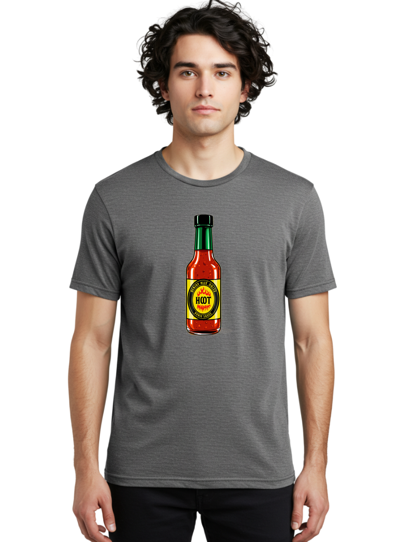 Hot-Hot-Sauce Men'S Graphic Tee, 100% Cotton, Comfortable Casual Summer Wear, Machine Washable, Hot Sauce Bottle, Spicy Condiment, Red Sauce, Black Cap, Bold Label, Brian Mee Duke, Flavorful Kick, Culinary Delight, Condiment, Hot Bomie Sauce Baa810