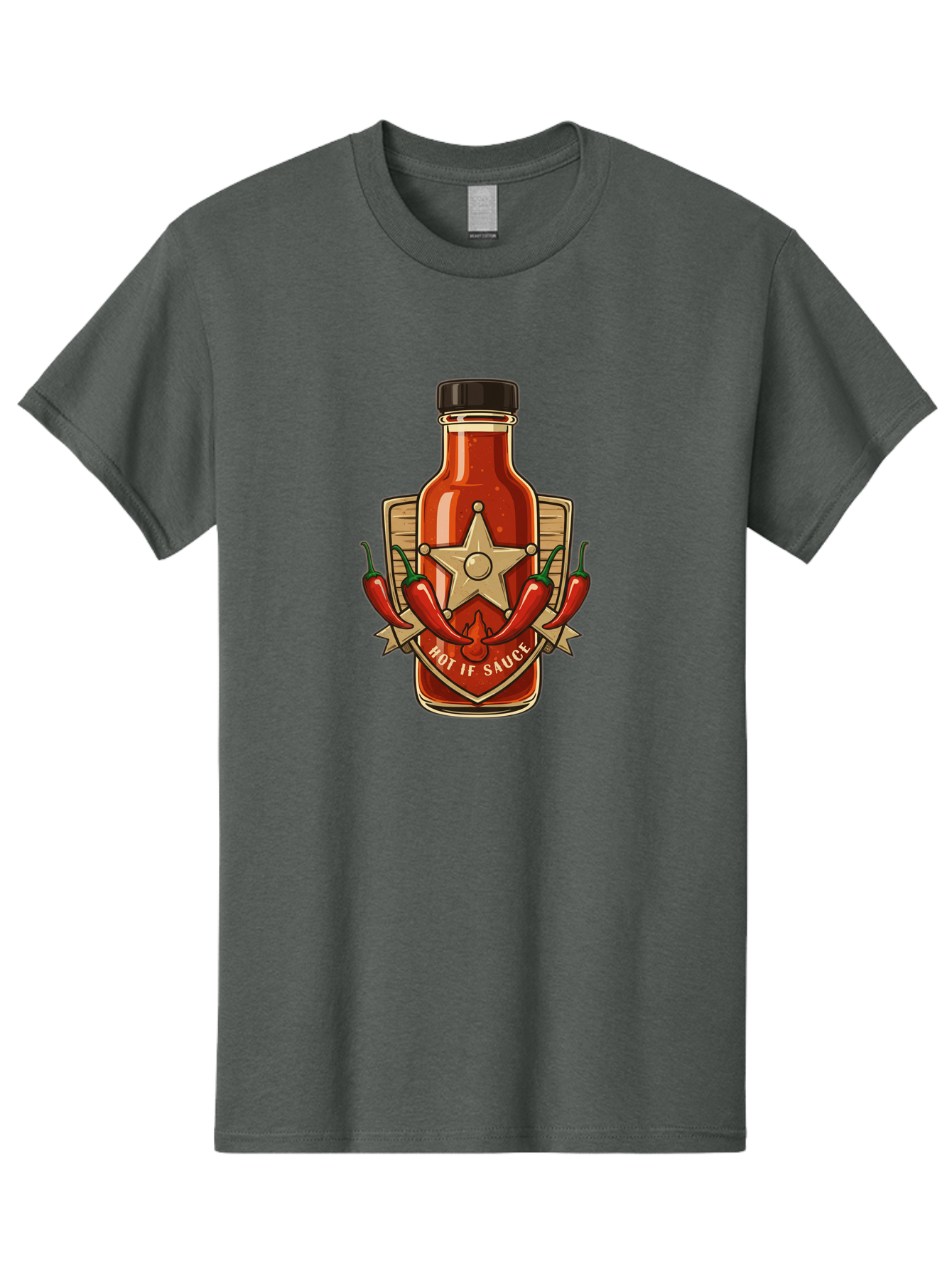 Hot-If-Sauce Men'S Graphic Tee, 100% Cotton, Comfortable Casual Summer Wear, Machine Washable, Hot Sauce Bottle, Spicy Condiment, Chili Peppers, Star Emblem, Vintage Label, Fiery Flavor, Savory Seasoning, Gourmet Cuisine Baa811