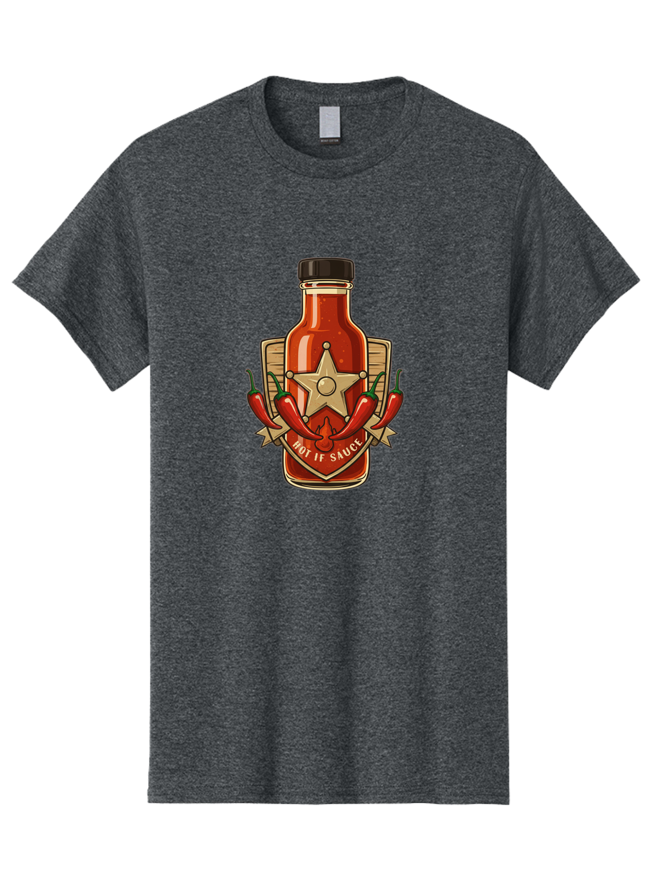 Hot-If-Sauce Men'S Graphic Tee, 100% Cotton, Comfortable Casual Summer Wear, Machine Washable, Hot Sauce Bottle, Spicy Condiment, Chili Peppers, Star Emblem, Vintage Label, Fiery Flavor, Savory Seasoning, Gourmet Cuisine Baa811
