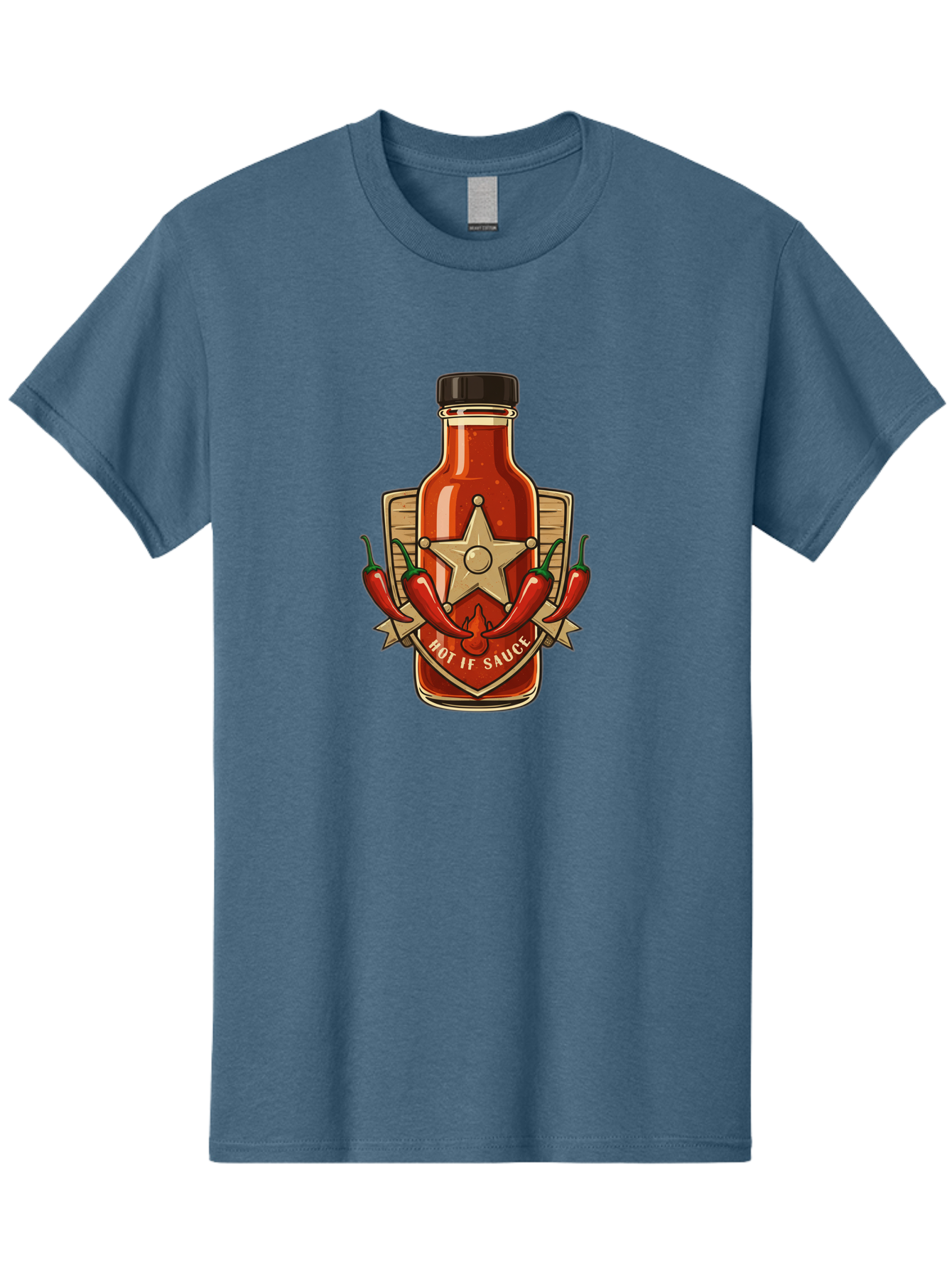 Hot-If-Sauce Men'S Graphic Tee, 100% Cotton, Comfortable Casual Summer Wear, Machine Washable, Hot Sauce Bottle, Spicy Condiment, Chili Peppers, Star Emblem, Vintage Label, Fiery Flavor, Savory Seasoning, Gourmet Cuisine Baa811