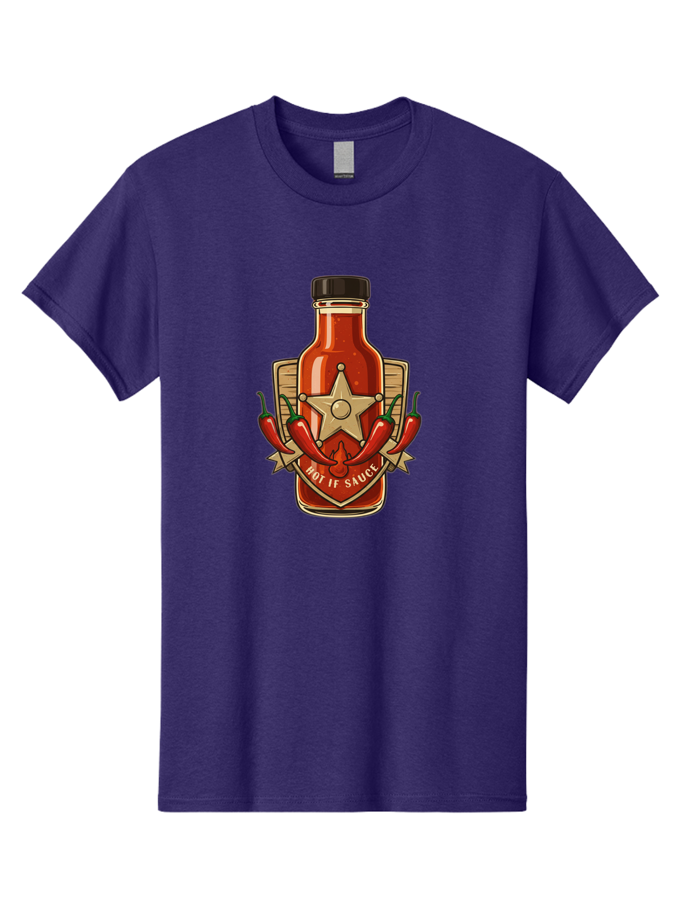Hot-If-Sauce Men'S Graphic Tee, 100% Cotton, Comfortable Casual Summer Wear, Machine Washable, Hot Sauce Bottle, Spicy Condiment, Chili Peppers, Star Emblem, Vintage Label, Fiery Flavor, Savory Seasoning, Gourmet Cuisine Baa811