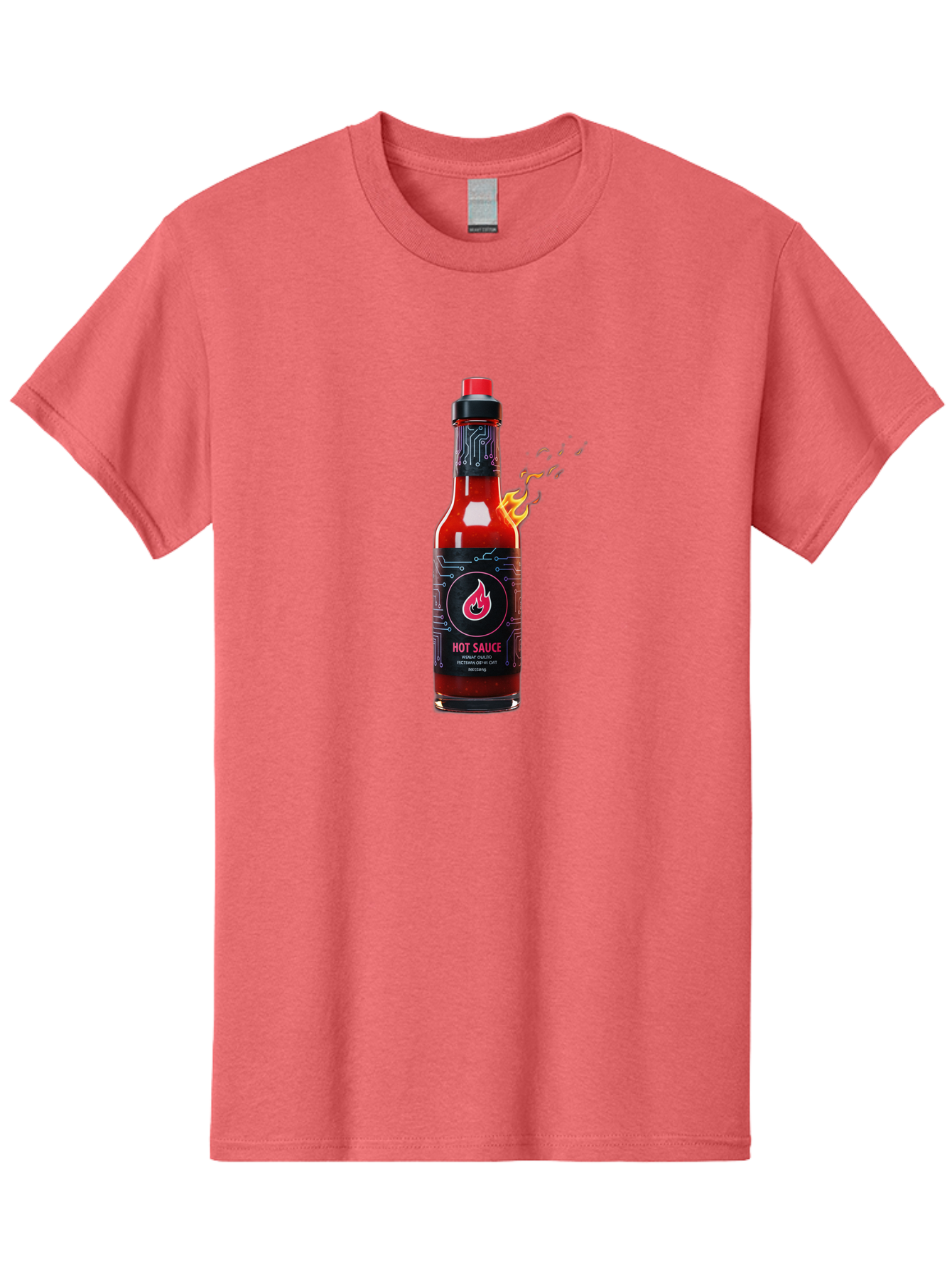 Hot-Sauce-5 Men'S Graphic Tee, 100% Cotton, Comfortable Casual Summer Wear, Machine Washable, Hot Sauce Bottle, Spicy Condiment, Chili Pepper Sauce, Fiery Flavor, Red Sauce, Black Label, Circuit Design, Flames Baa817