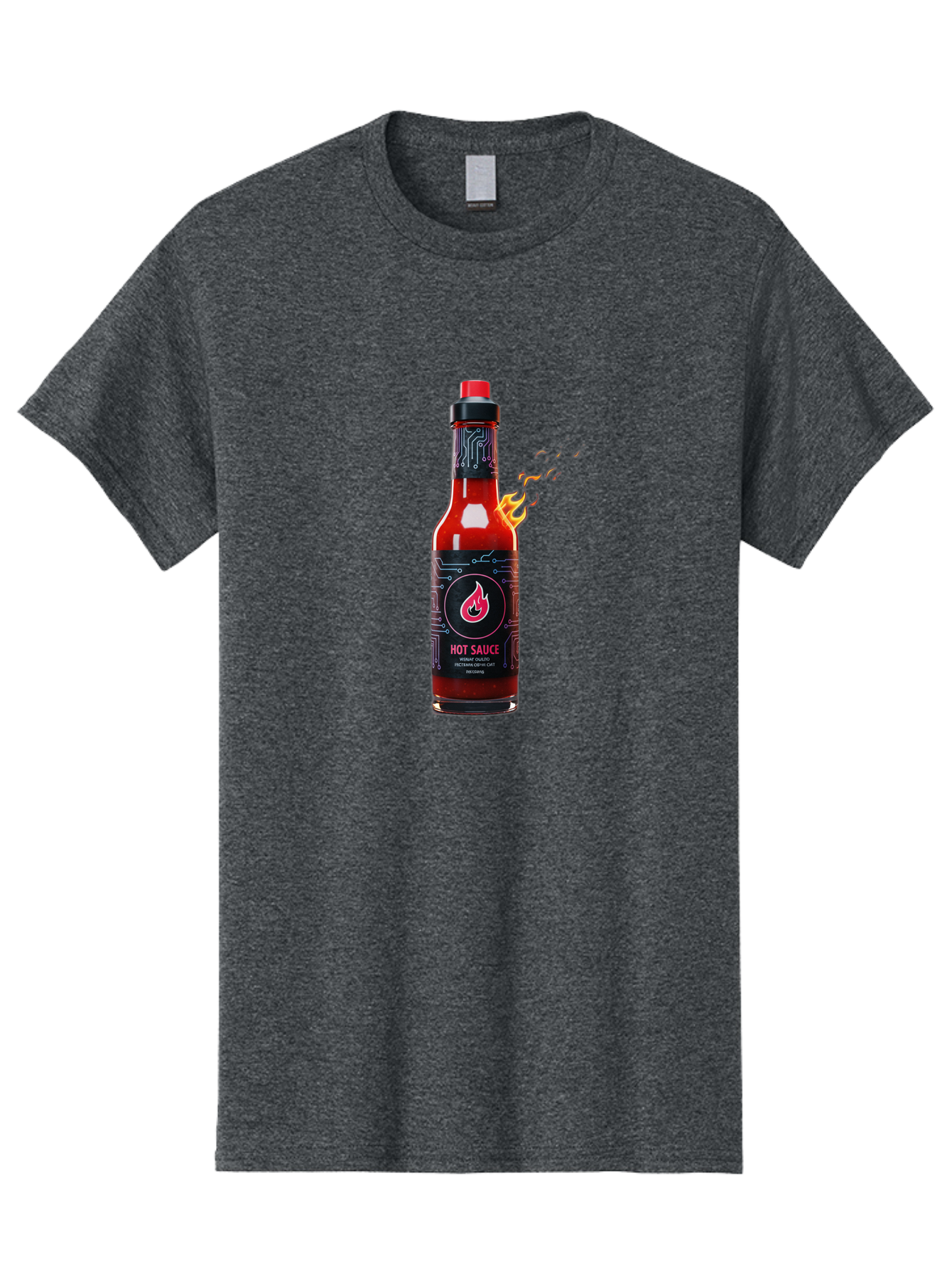 Hot-Sauce-5 Men'S Graphic Tee, 100% Cotton, Comfortable Casual Summer Wear, Machine Washable, Hot Sauce Bottle, Spicy Condiment, Chili Pepper Sauce, Fiery Flavor, Red Sauce, Black Label, Circuit Design, Flames Baa817