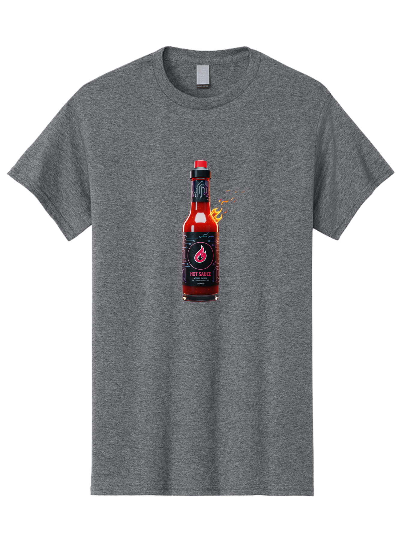 Hot-Sauce-5 Men'S Graphic Tee, 100% Cotton, Comfortable Casual Summer Wear, Machine Washable, Hot Sauce Bottle, Spicy Condiment, Chili Pepper Sauce, Fiery Flavor, Red Sauce, Black Label, Circuit Design, Flames Baa817