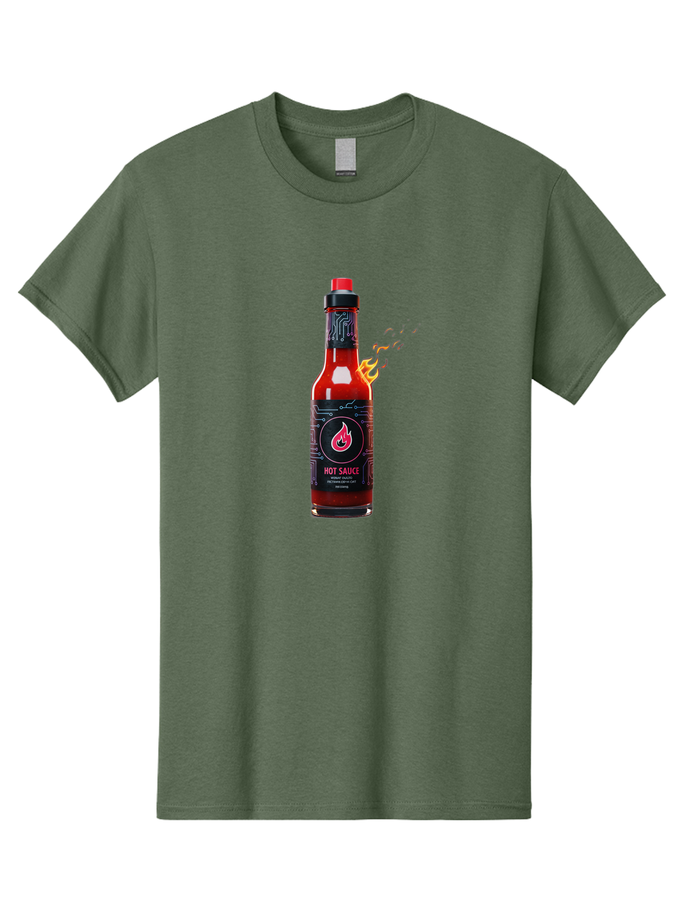 Hot-Sauce-5 Men'S Graphic Tee, 100% Cotton, Comfortable Casual Summer Wear, Machine Washable, Hot Sauce Bottle, Spicy Condiment, Chili Pepper Sauce, Fiery Flavor, Red Sauce, Black Label, Circuit Design, Flames Baa817