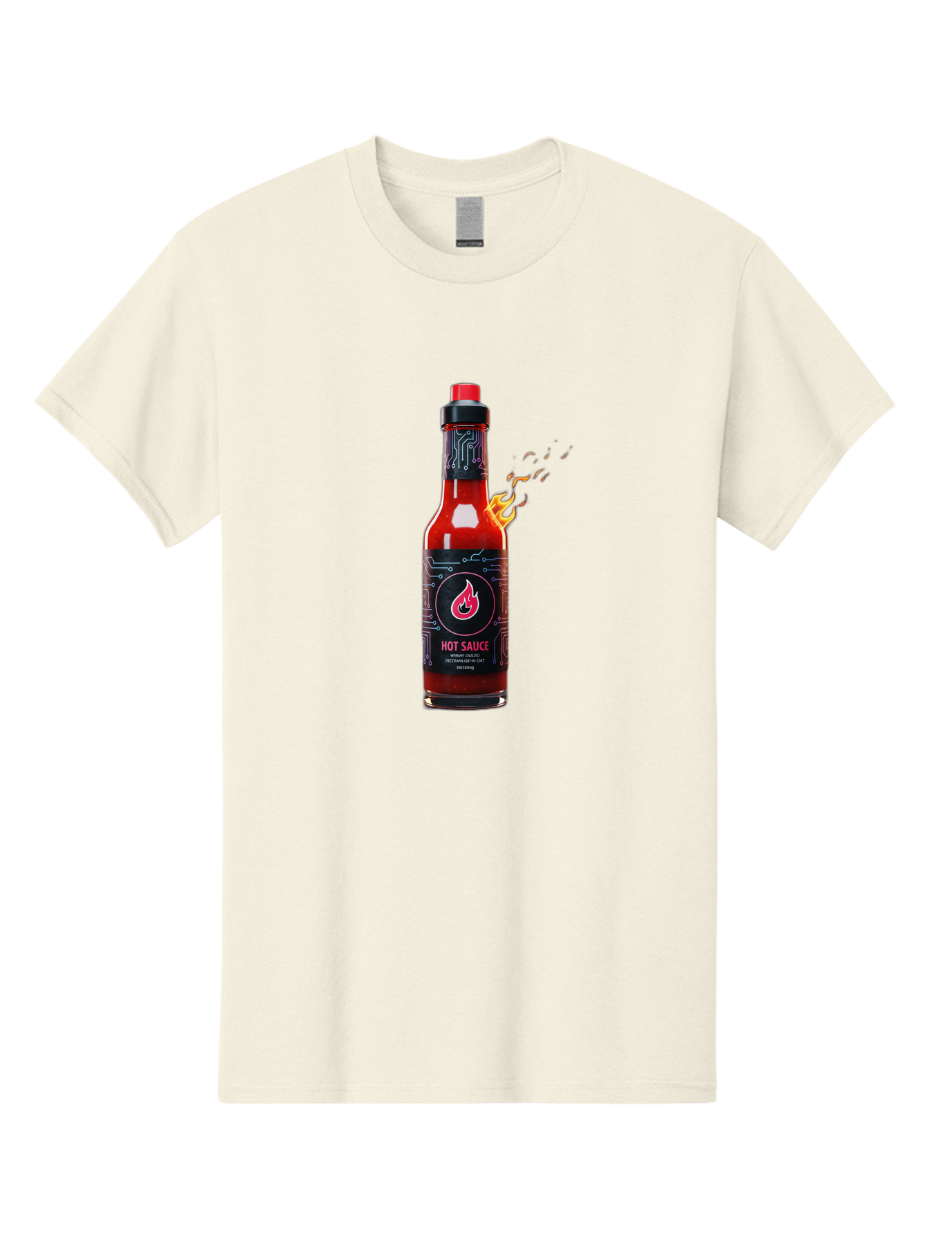 Hot-Sauce-5 Men'S Graphic Tee, 100% Cotton, Comfortable Casual Summer Wear, Machine Washable, Hot Sauce Bottle, Spicy Condiment, Chili Pepper Sauce, Fiery Flavor, Red Sauce, Black Label, Circuit Design, Flames Baa817