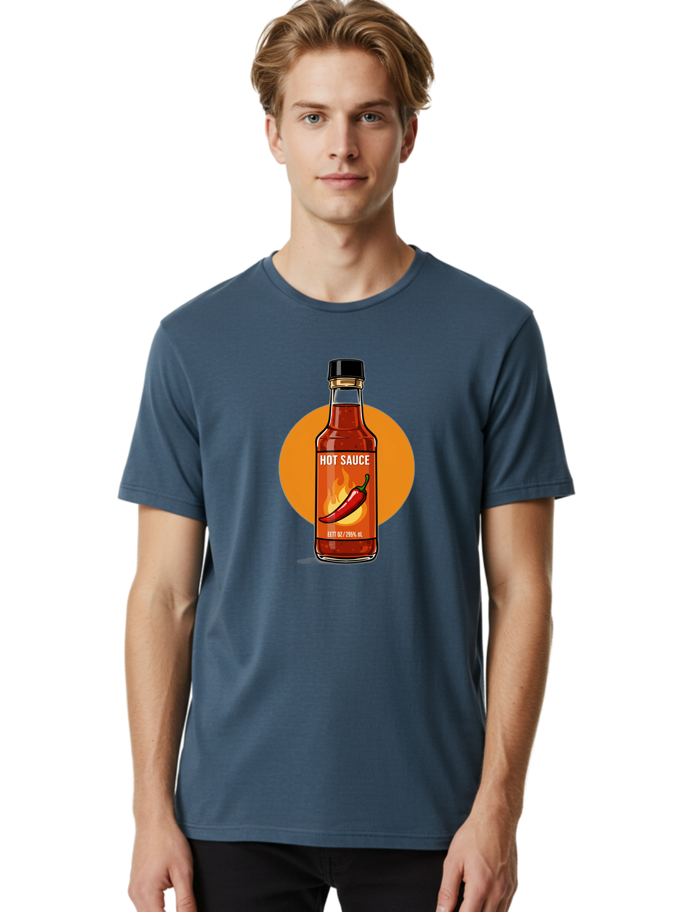 Hot-Sauce-6 Men'S Graphic Tee, 100% Cotton, Comfortable Casual Summer Wear, Machine Washable, Hot Sauce Bottle, Spicy Condiment, Chili Pepper, Fiery Flavor, Condiment Bottle, Hot Sauce Label, Chili Pepper Illustration, Spicy Food, Baa818