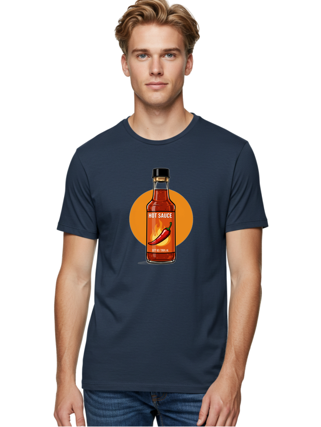 Hot-Sauce-6 Men'S Graphic Tee, 100% Cotton, Comfortable Casual Summer Wear, Machine Washable, Hot Sauce Bottle, Spicy Condiment, Chili Pepper, Fiery Flavor, Condiment Bottle, Hot Sauce Label, Chili Pepper Illustration, Spicy Food, Baa818