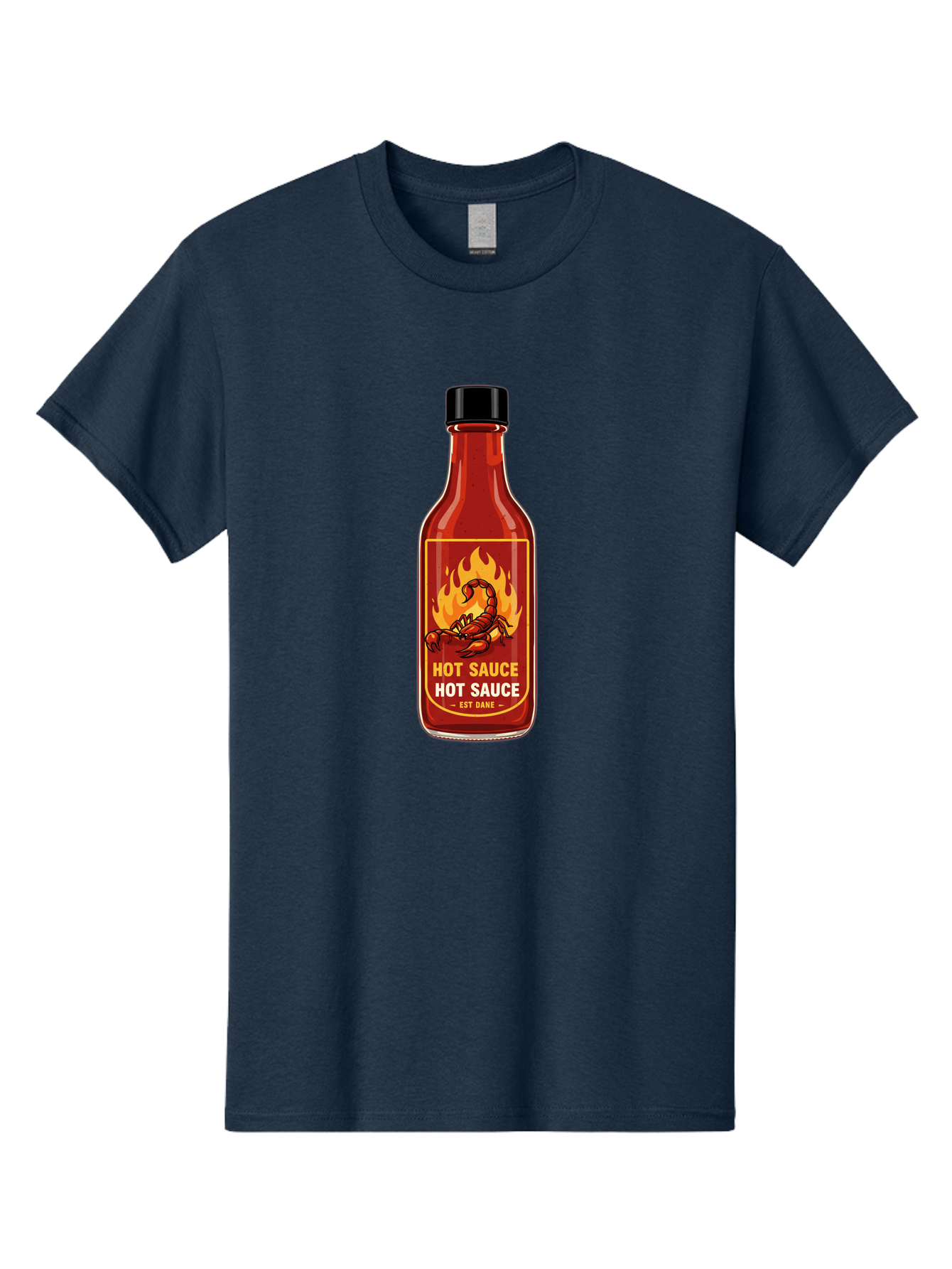 Hot-Sauce-7 Men'S Graphic Tee, 100% Cotton, Comfortable Casual Summer Wear, Machine Washable, Hot Sauce Bottle, Spicy Condiment, Fiery Flavor, Chili Peppers, Hot Sauce Label, Condiment Bottle, Spicy Food, Est Dakk Baa819